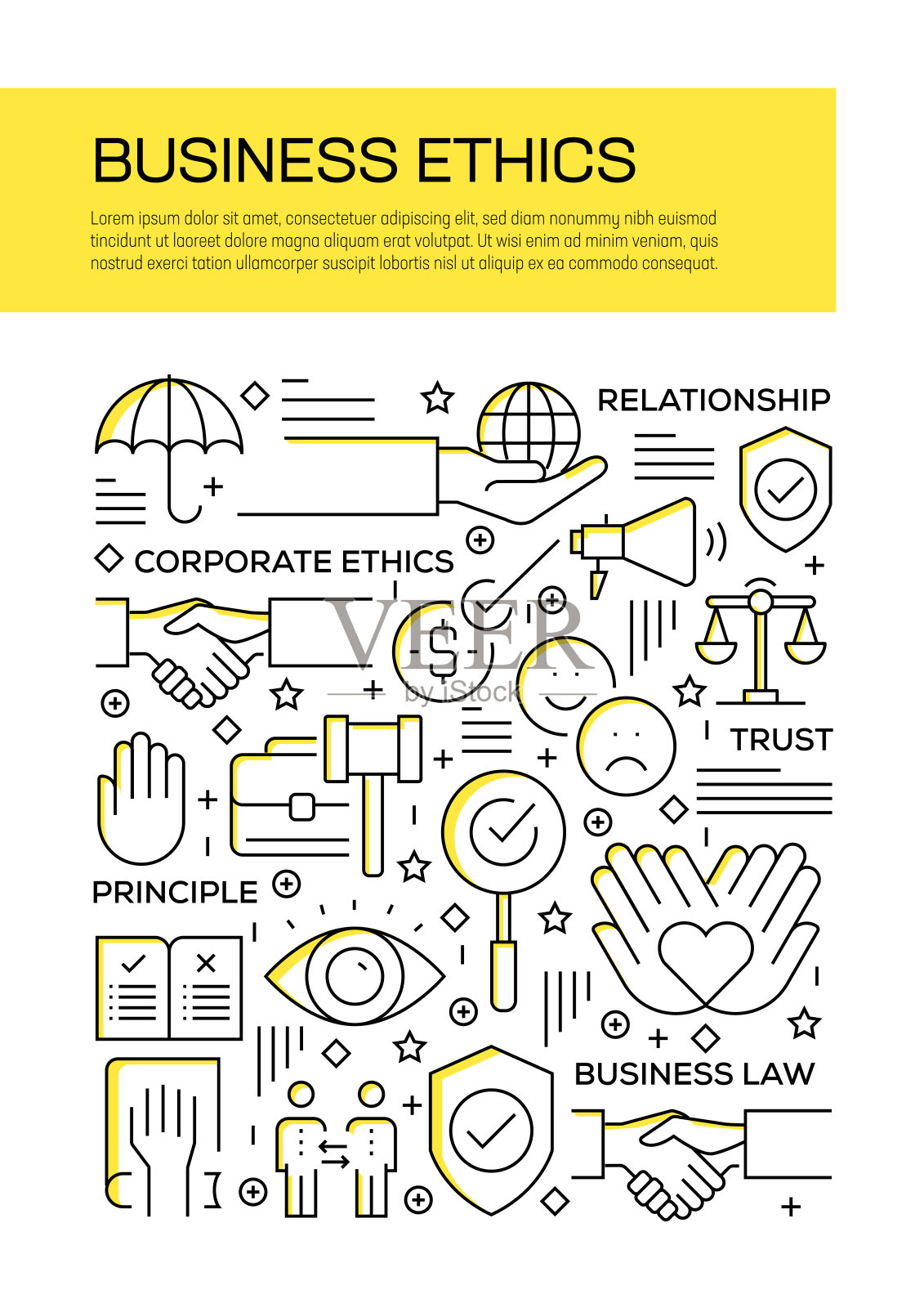 采购产品商业道德概念线风格封面设计的年度报告,传单,小册子。插画图片素材