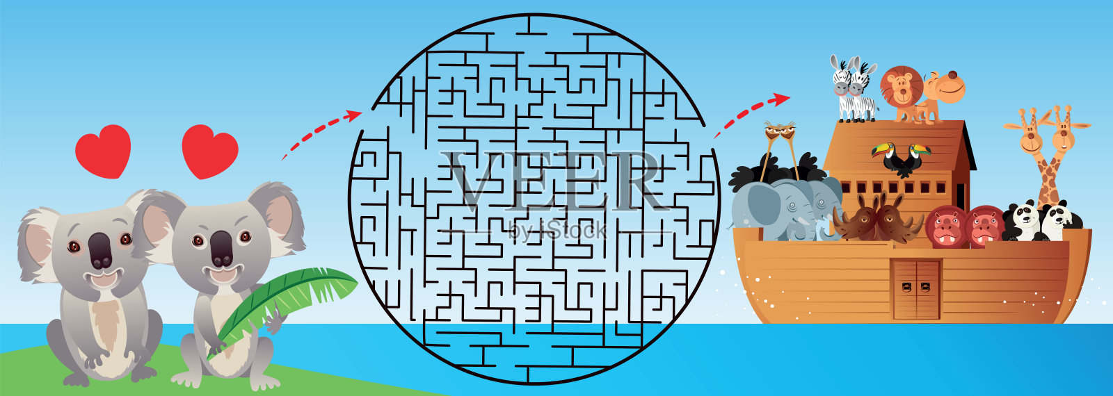 迷宫,考拉和诺亚方舟迷宫插画图片素材