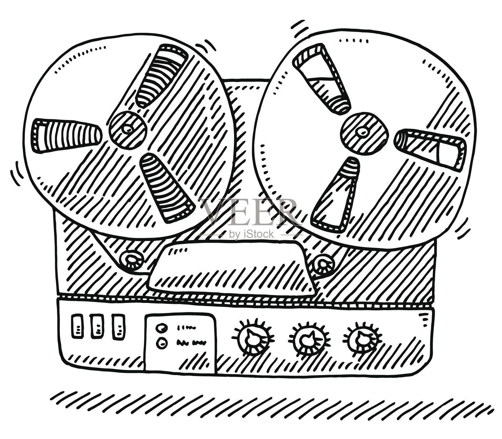 老式磁带录音机绘图插画图片素材