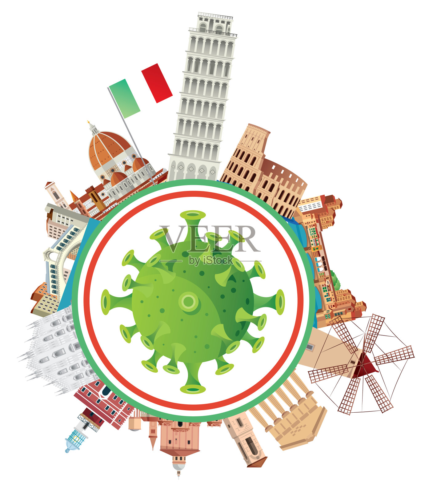 意大利和冠状病毒插画图片素材