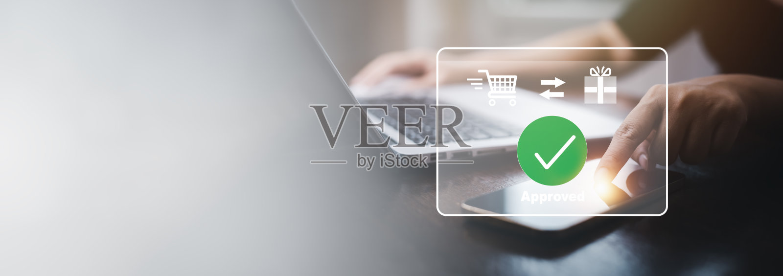 在线支付与数字营销,智能手机与银行在线账单支付批准的概念按钮,信用卡和网络连接图标在商业技术虚拟屏幕背景照片摄影图片