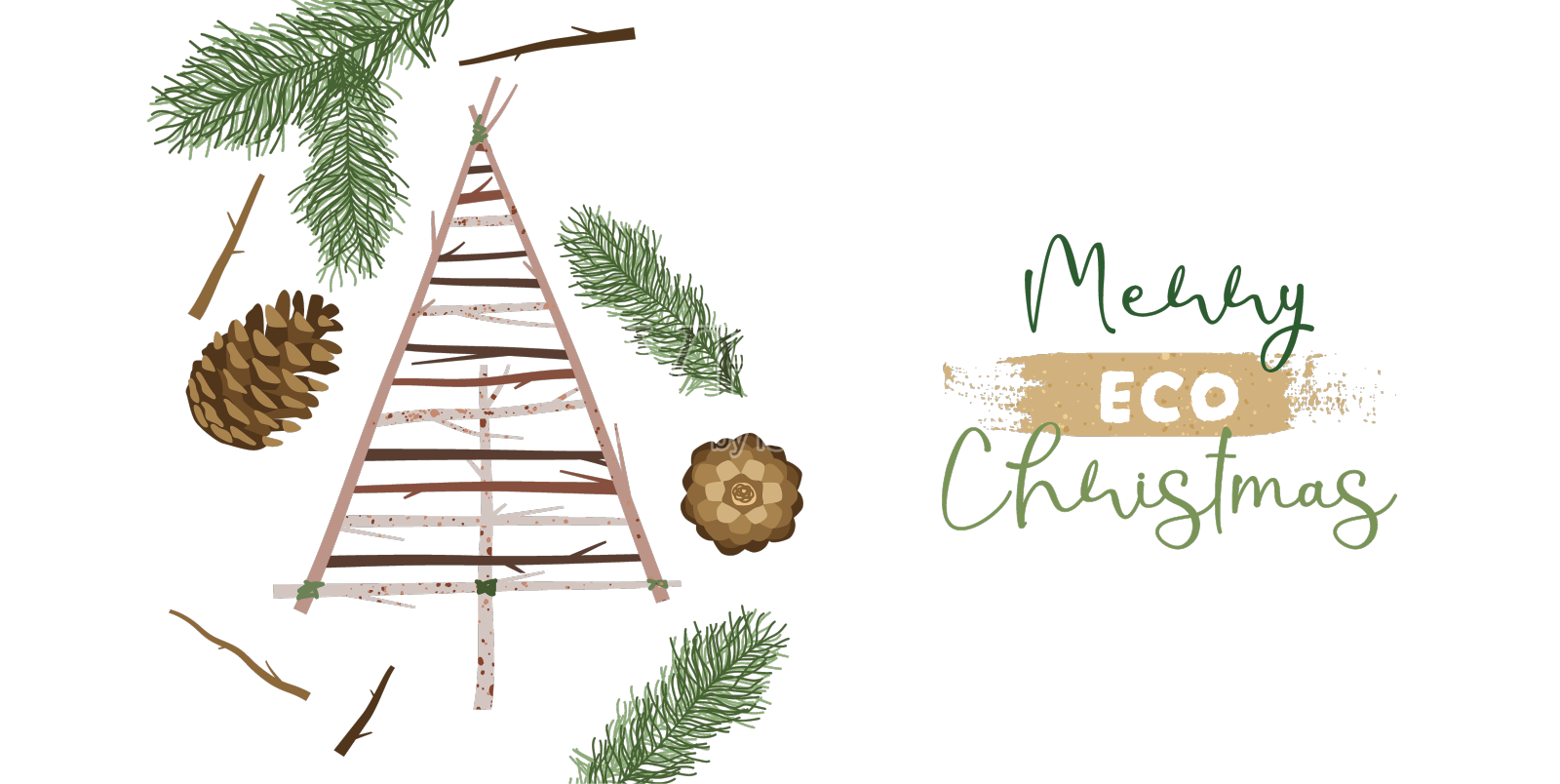 自然松圣诞树装饰卡,圣诞快乐设计元素图片