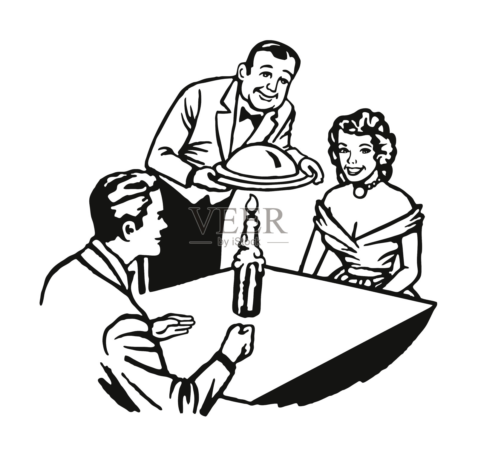 服务员在餐厅供应晚餐插画图片素材