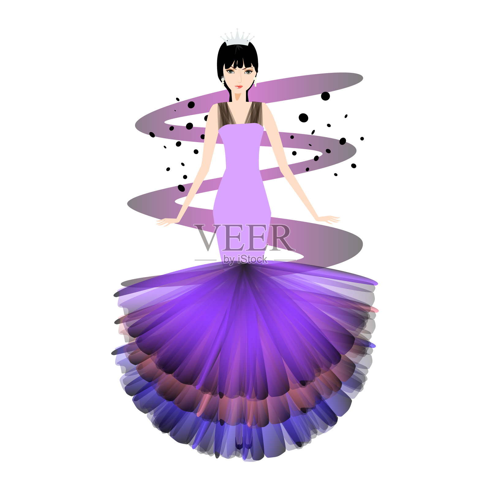 美丽的女人穿着优雅的长裙插画图片素材