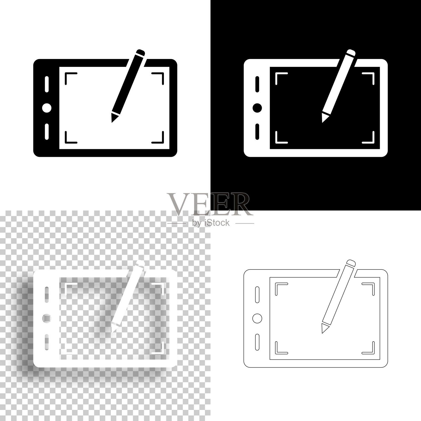 图形平板电脑。图标设计。空白,白色和黑色背景-线图标插画图片素材