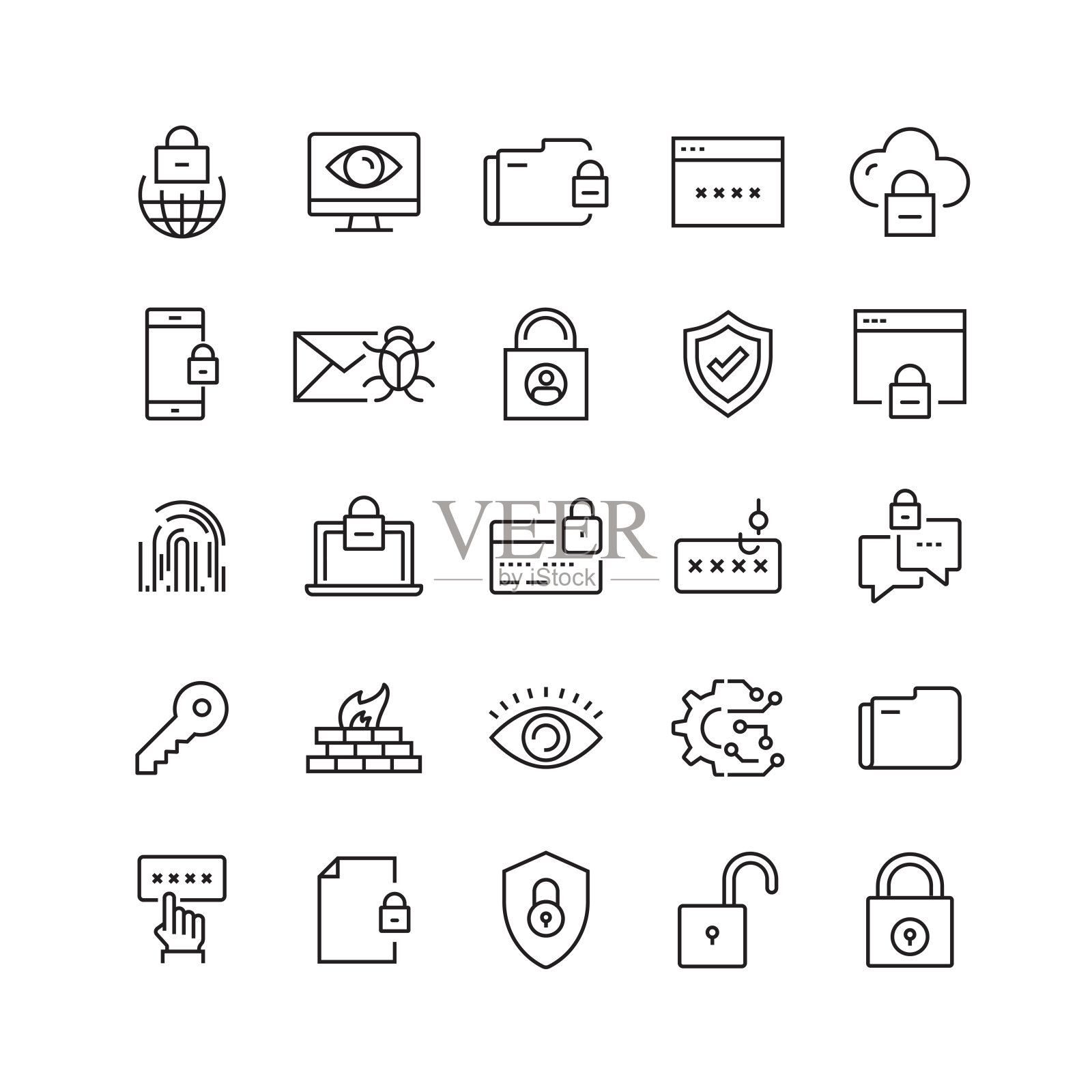 与网络安全相关的矢量线图标图标素材