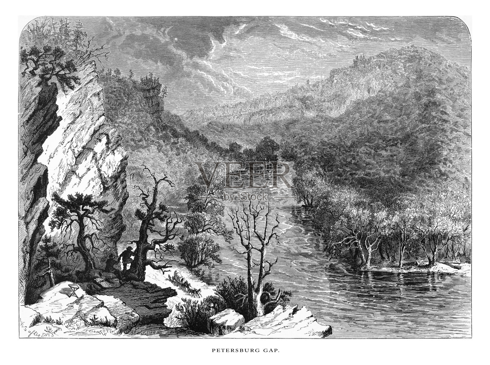 彼得堡峡谷,彼得堡,西弗吉尼亚,美国,美国维多利亚版画,1872年插画图片素材