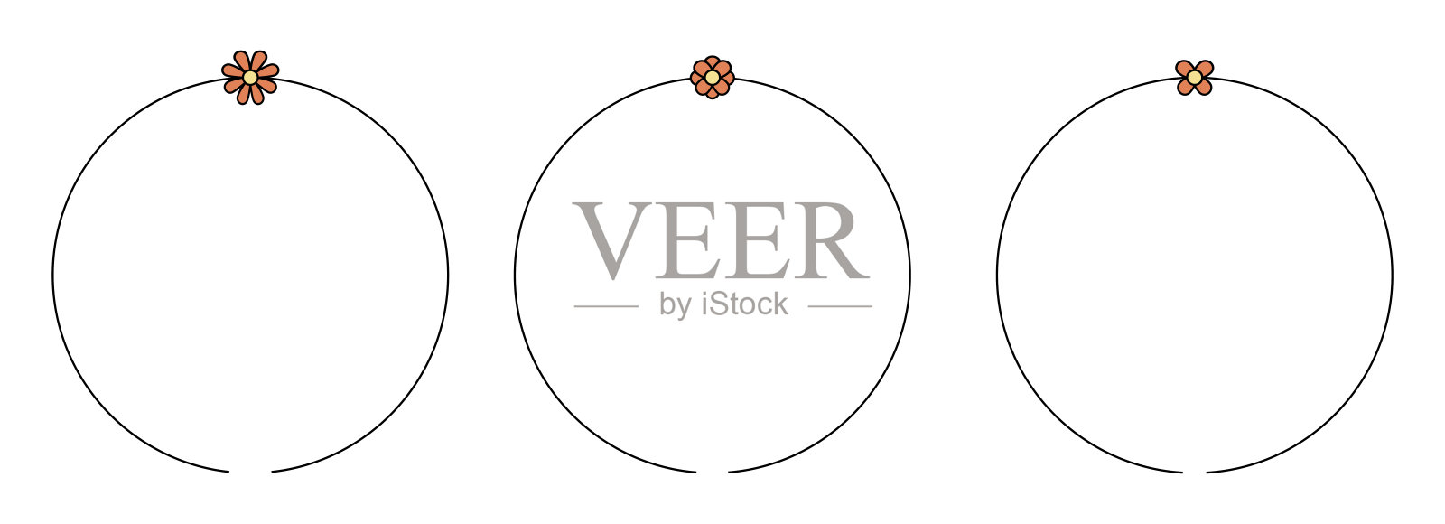 圆形框架装饰元素与花卉矢量集插画图片素材