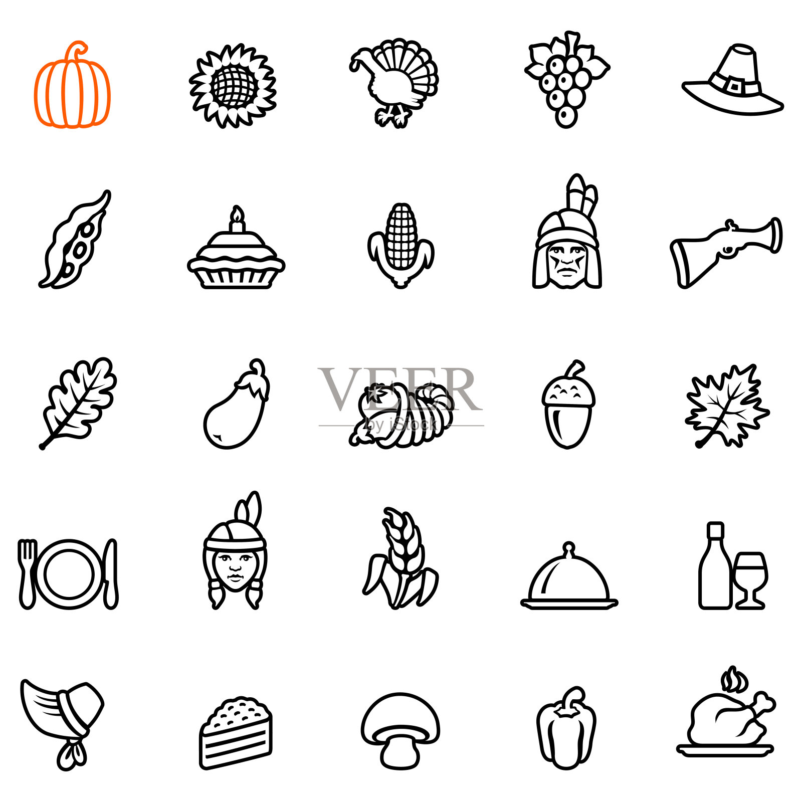 感恩节图标设置插画图片素材