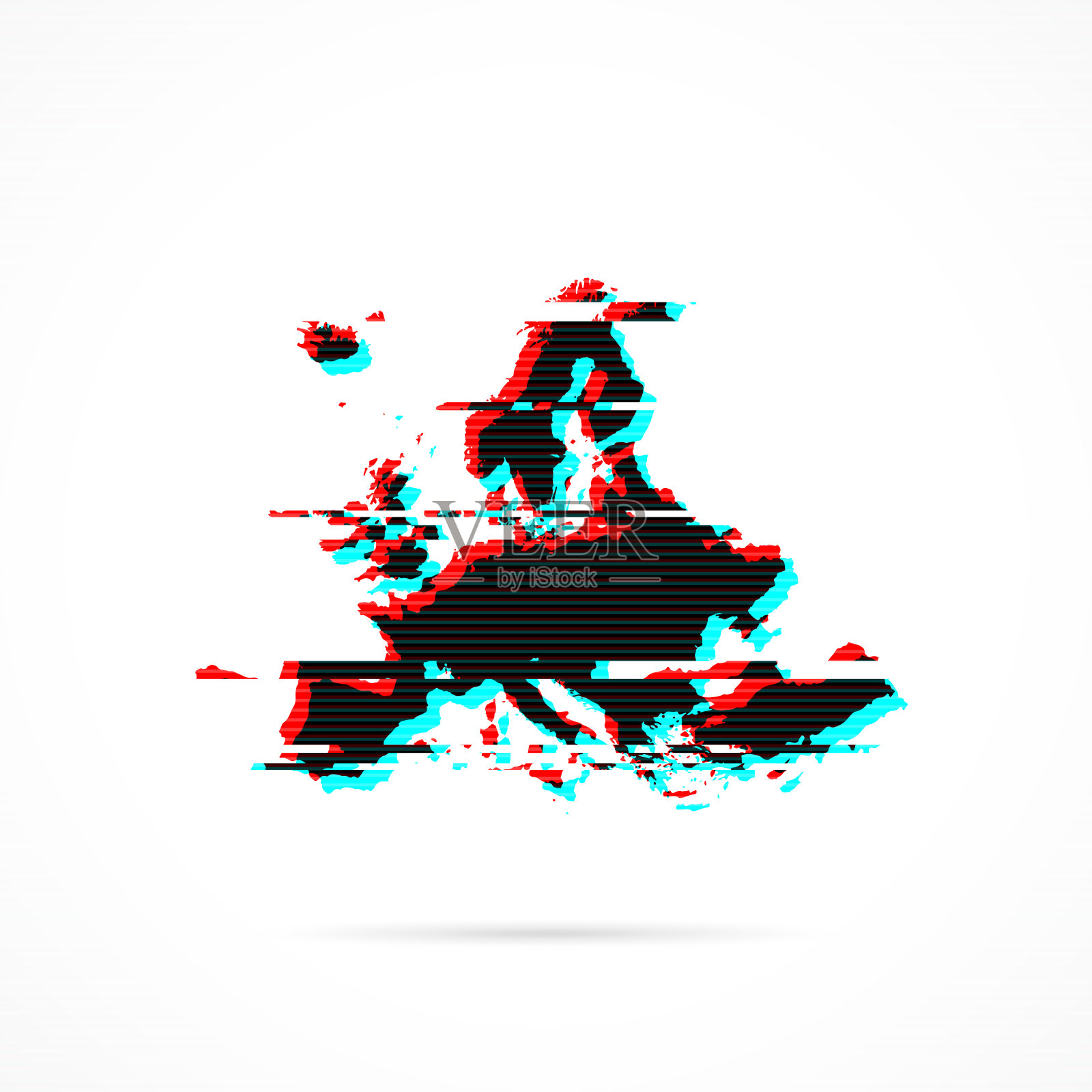 欧洲地图在扭曲的glitch风格。现代时尚的效果插画图片素材