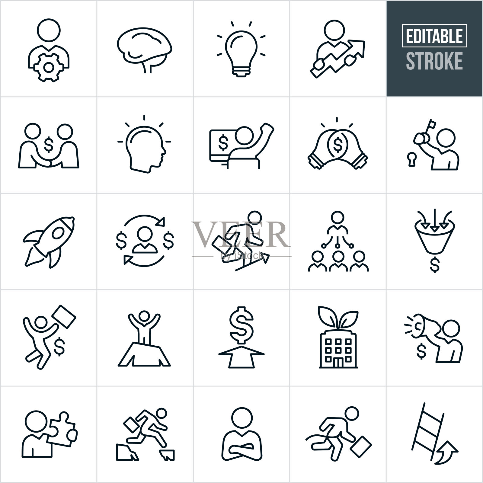 企业家线图标-可编辑的描边图标素材