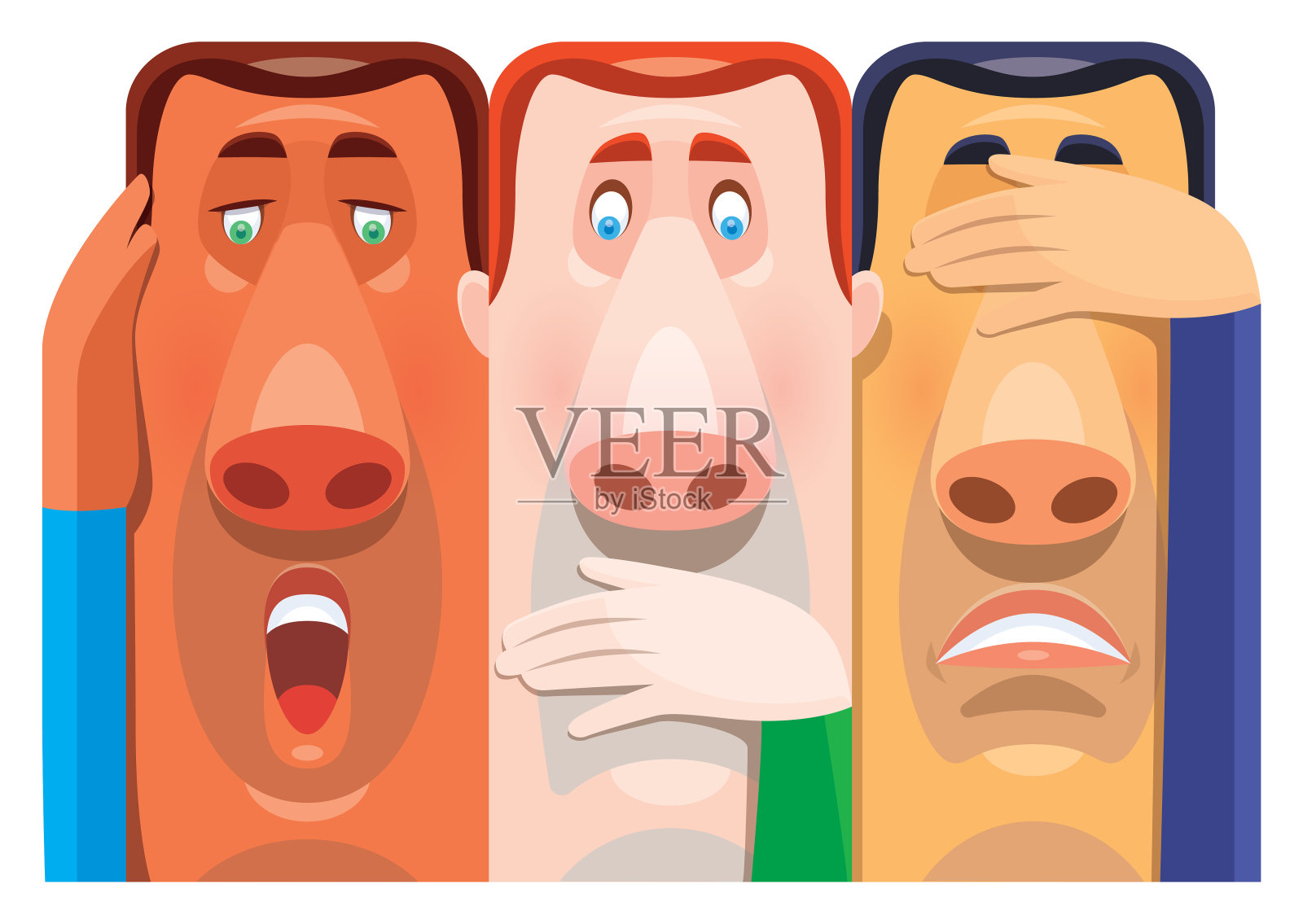 不看恶,不言恶,不听恶插画图片素材