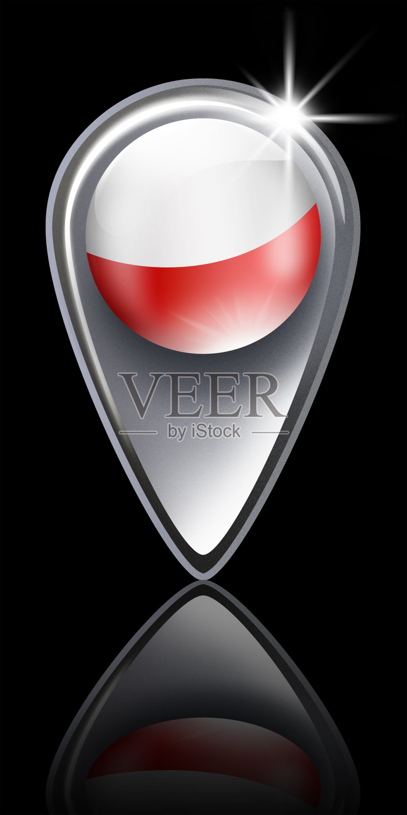 波兰按钮地图指针与波兰国旗隔离在黑色设计元素图片