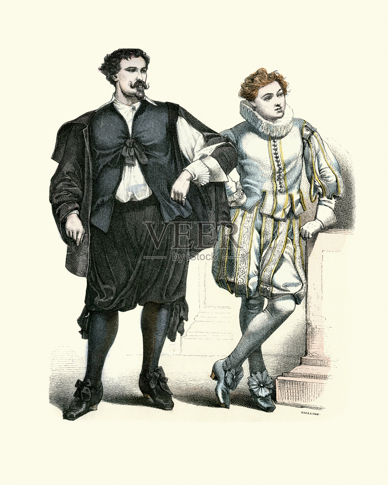 时尚史,荷兰艺术家和页,17世纪插画图片素材