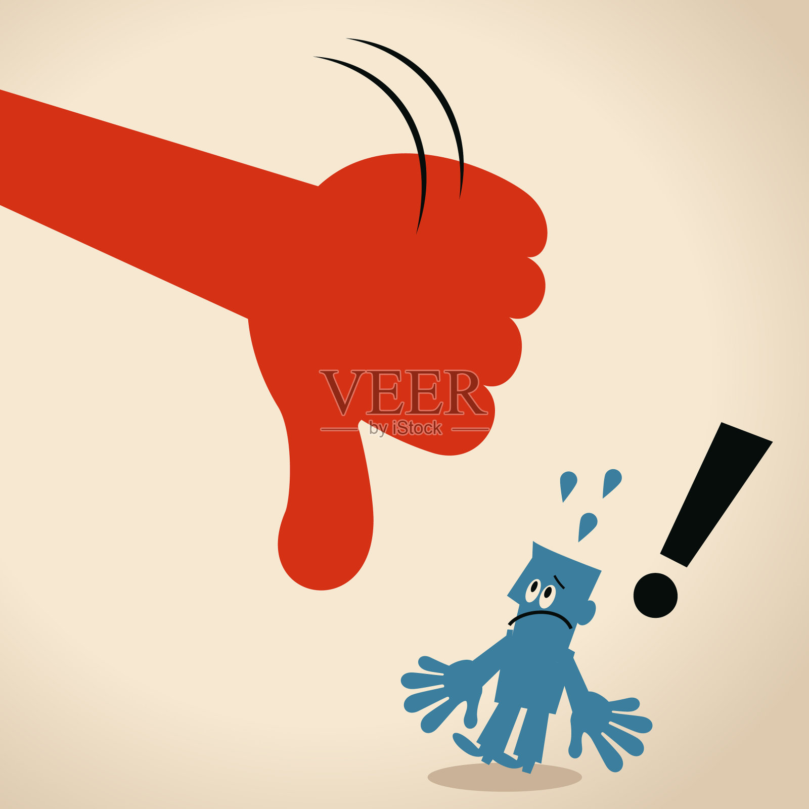 给蓝色人一个巨大的拇指向下的手势插画图片素材