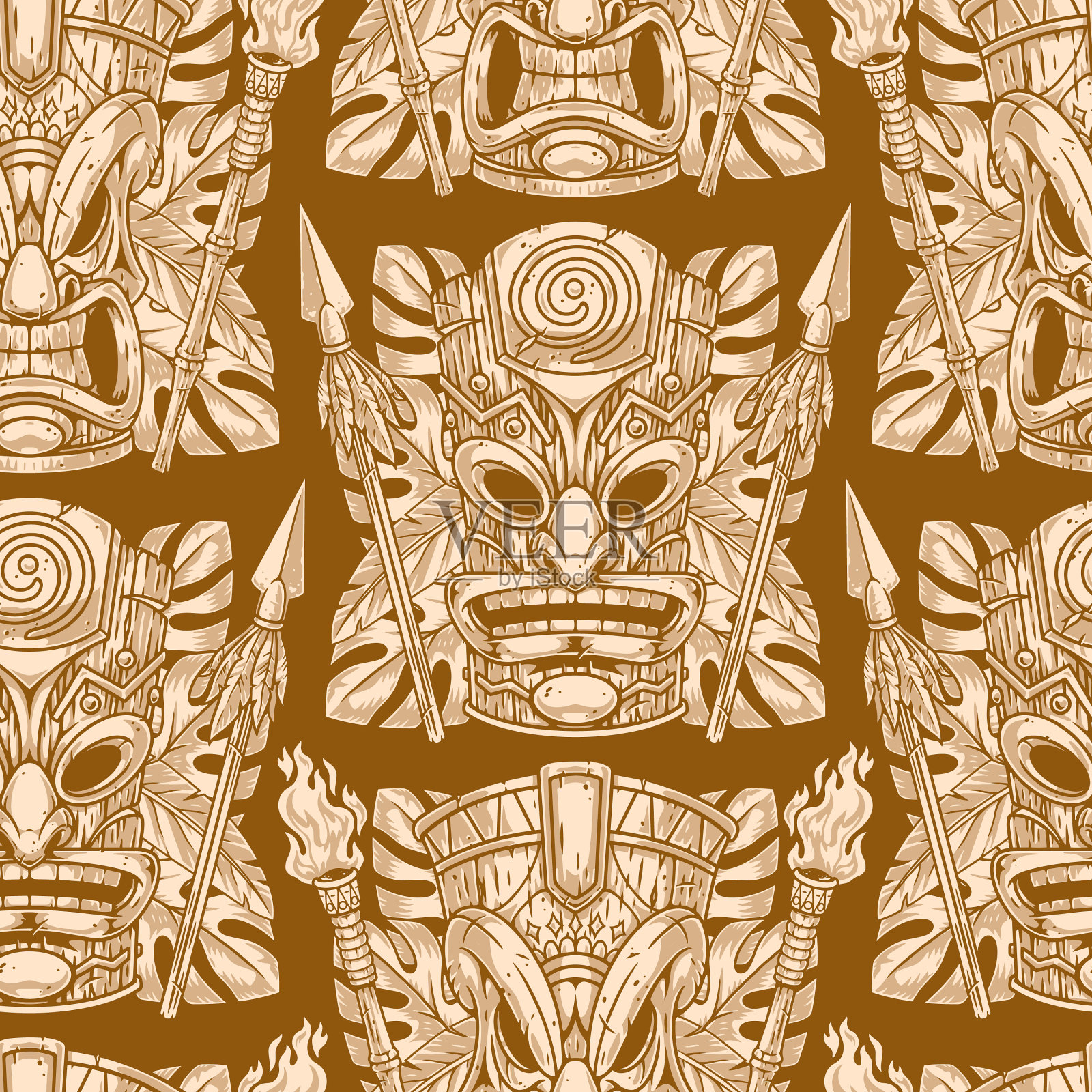 提基面具单色图案无缝插画图片素材