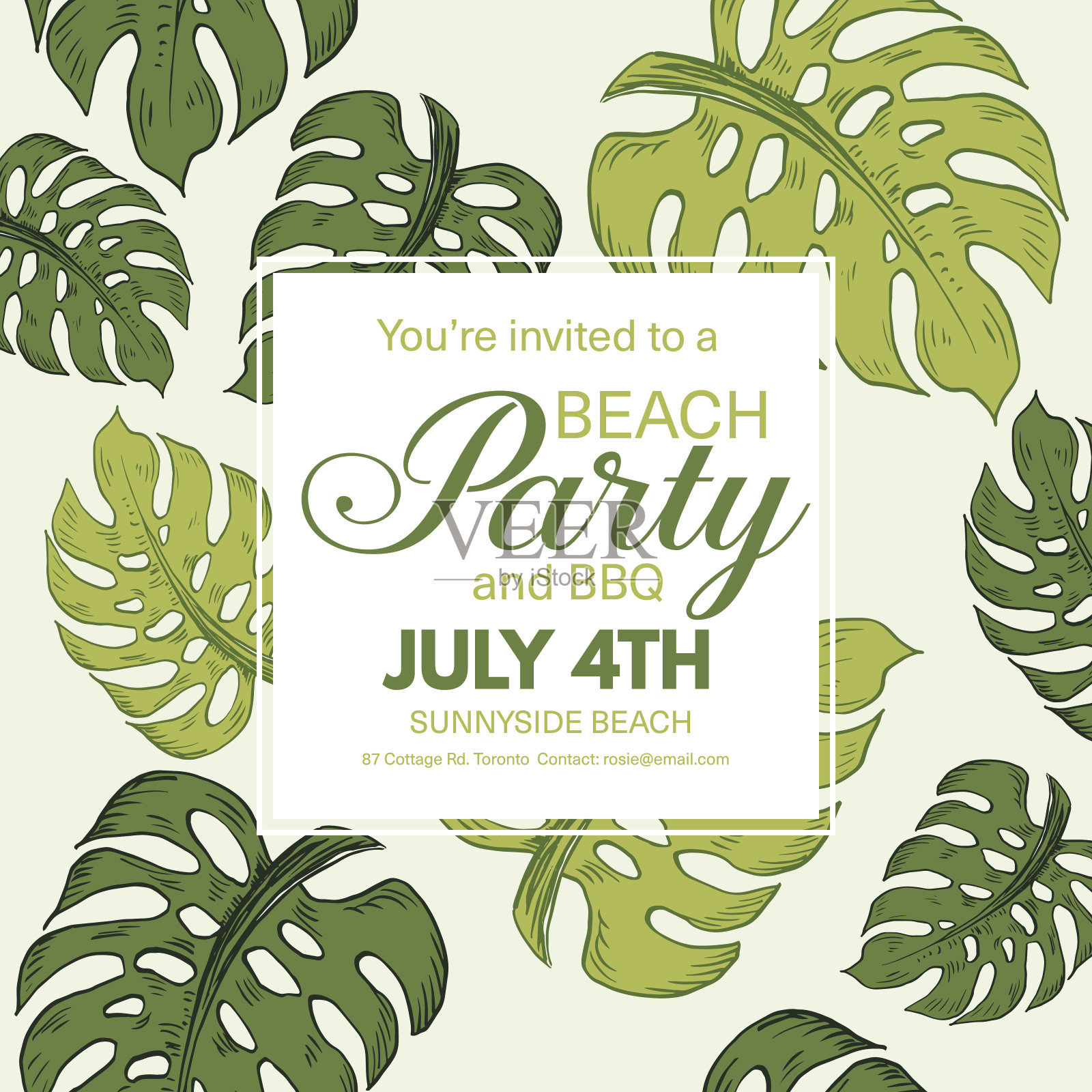 热带树叶背景海滩派对邀请设计模板素材
