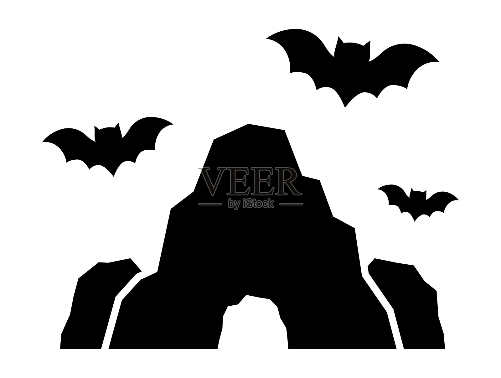 落基山洞穴和蝙蝠的剪影。插画图片素材