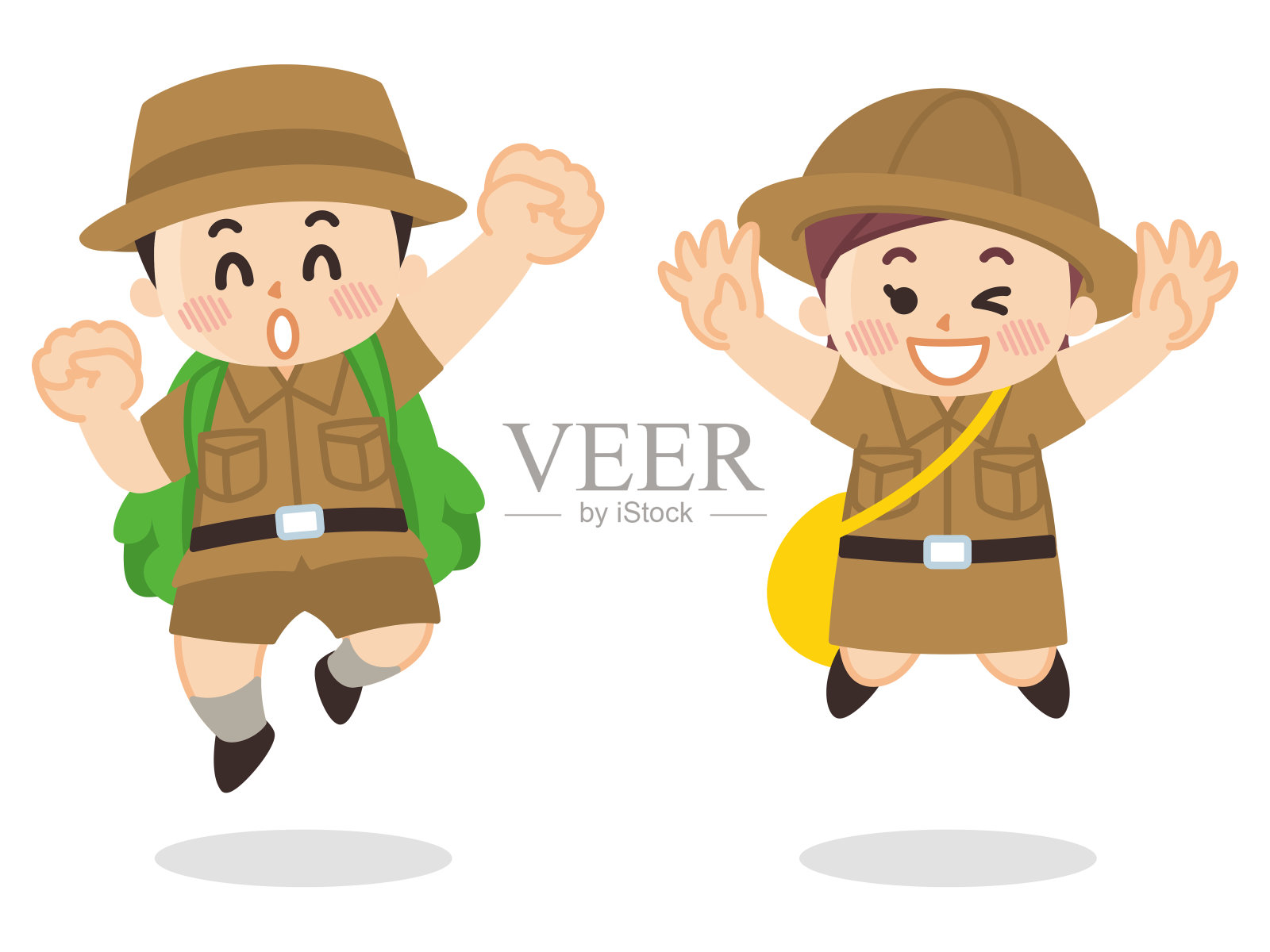 孩子们笑着跳。童子军。冒险。插画图片素材