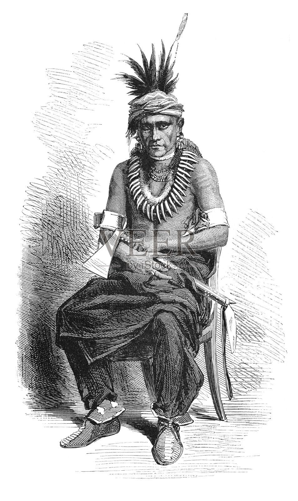 波尼族印第安战士肖像(1869年)插画图片素材