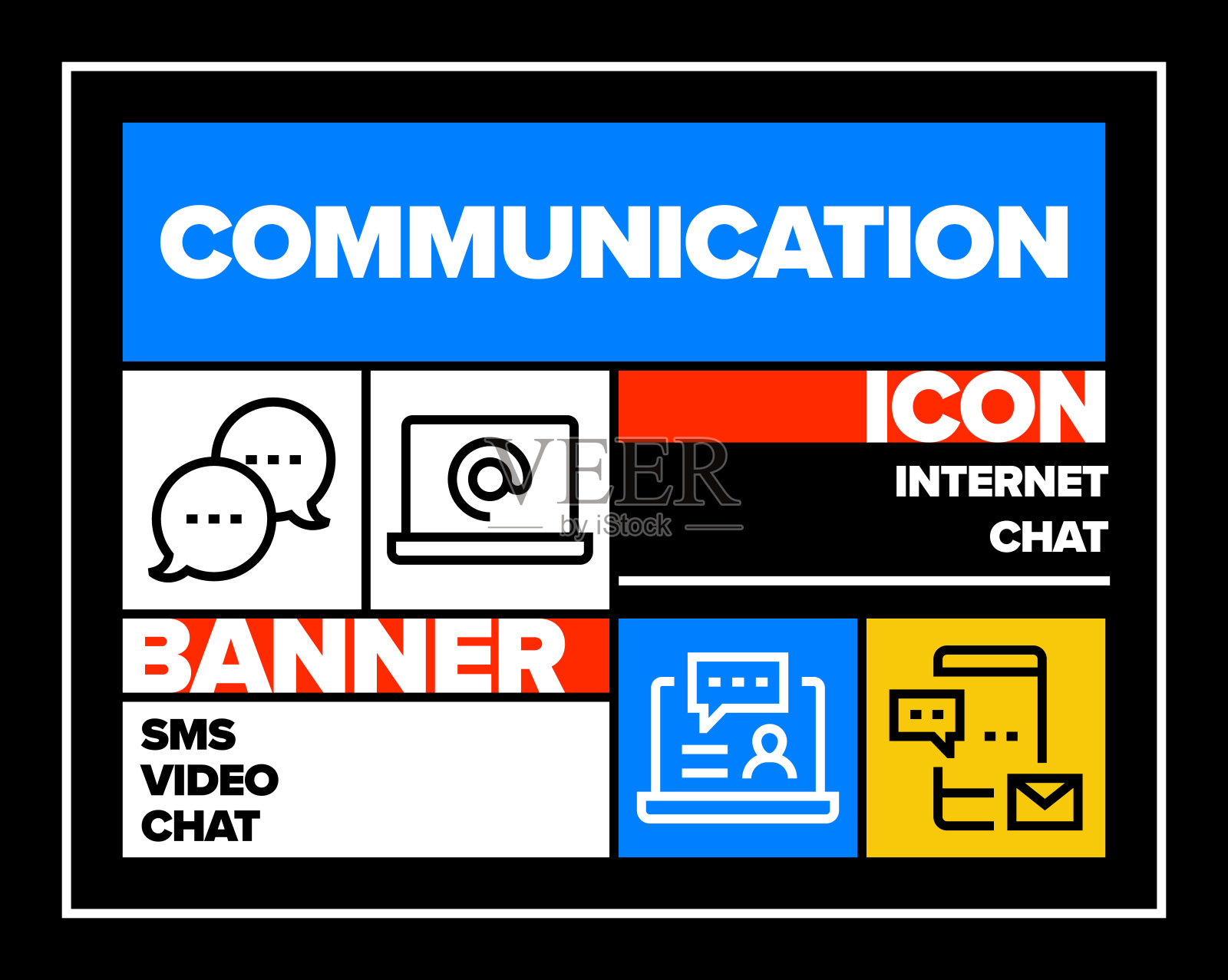 通信线路图标集和横幅设计插画图片素材