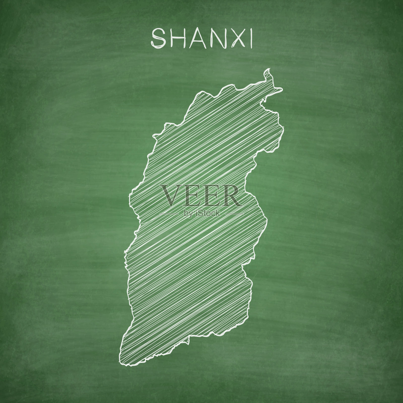 山西地图画在黑板上——黑板插画图片素材