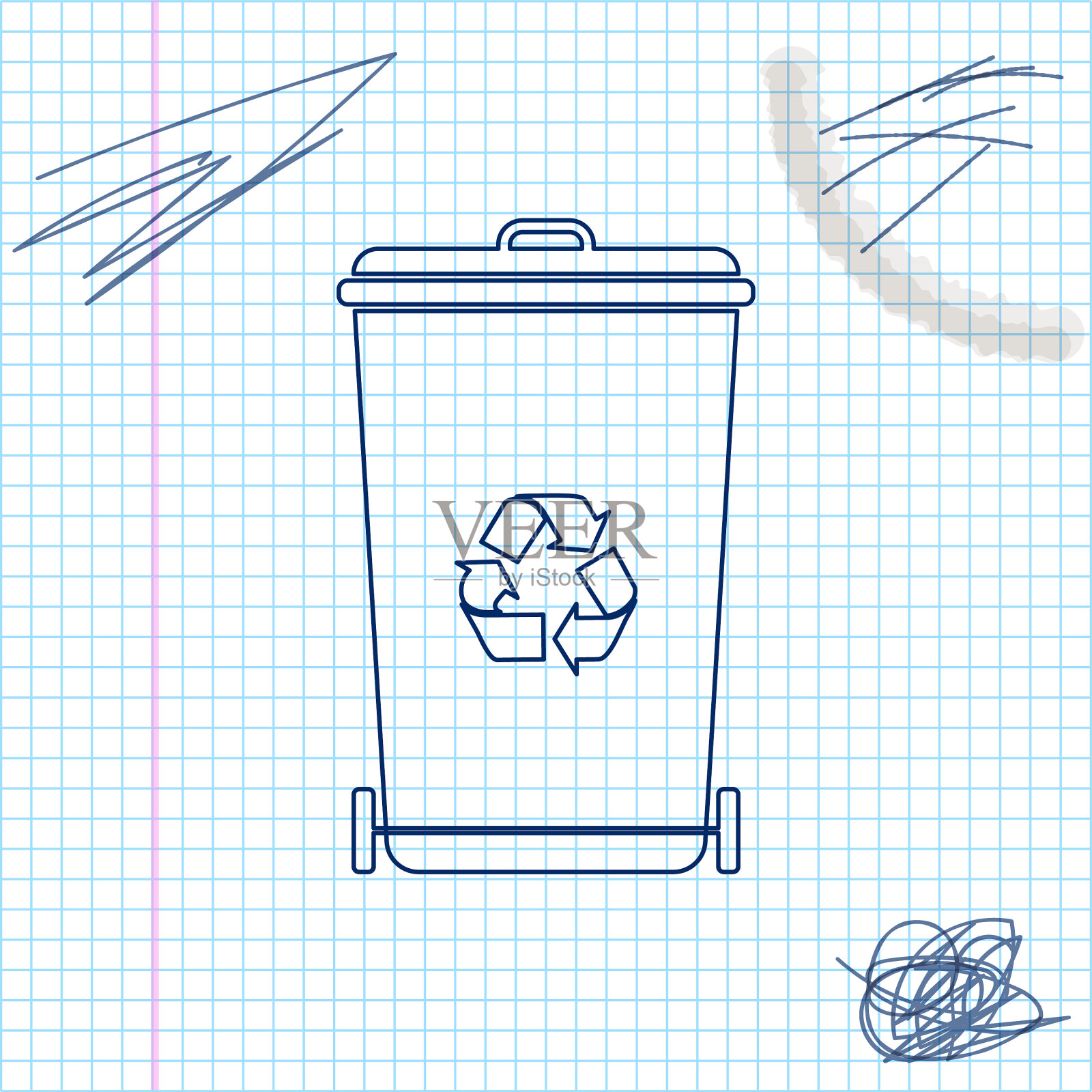 回收站与回收符号线素描图标插画图片素材