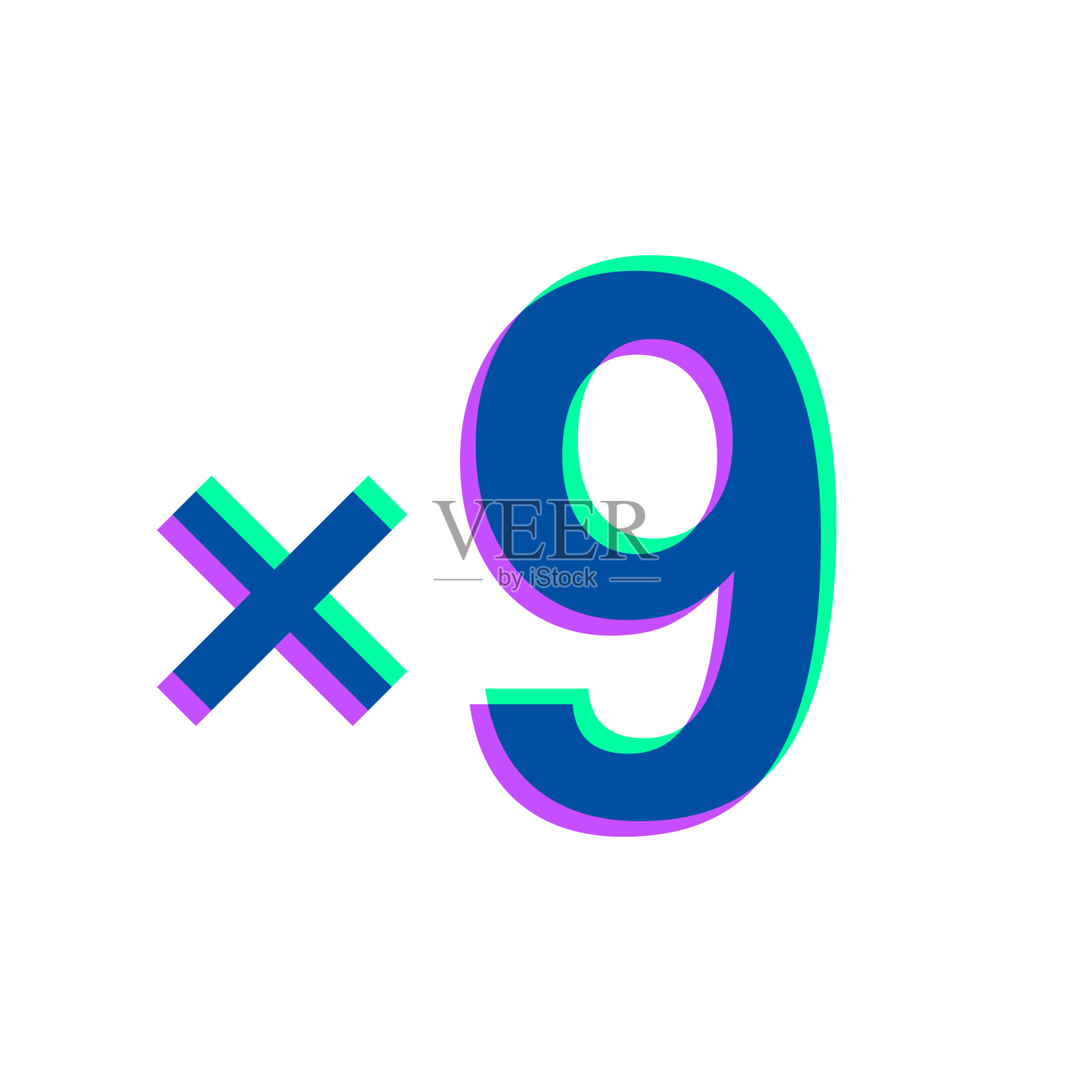9次。图标与两种颜色叠加在白色背景上插画图片素材