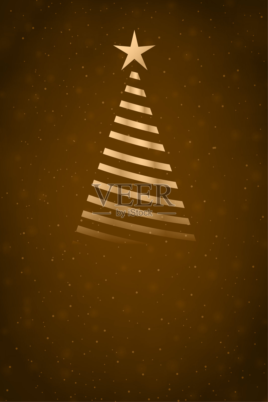 创意闪闪发光的金属金青铜和棕色垂直节日圣诞矢量背景,闪耀的金属条纹华丽的棕色圣诞树的抽象设计,一颗闪烁的星星在其顶部和神奇的效果复制空间插画图片素材