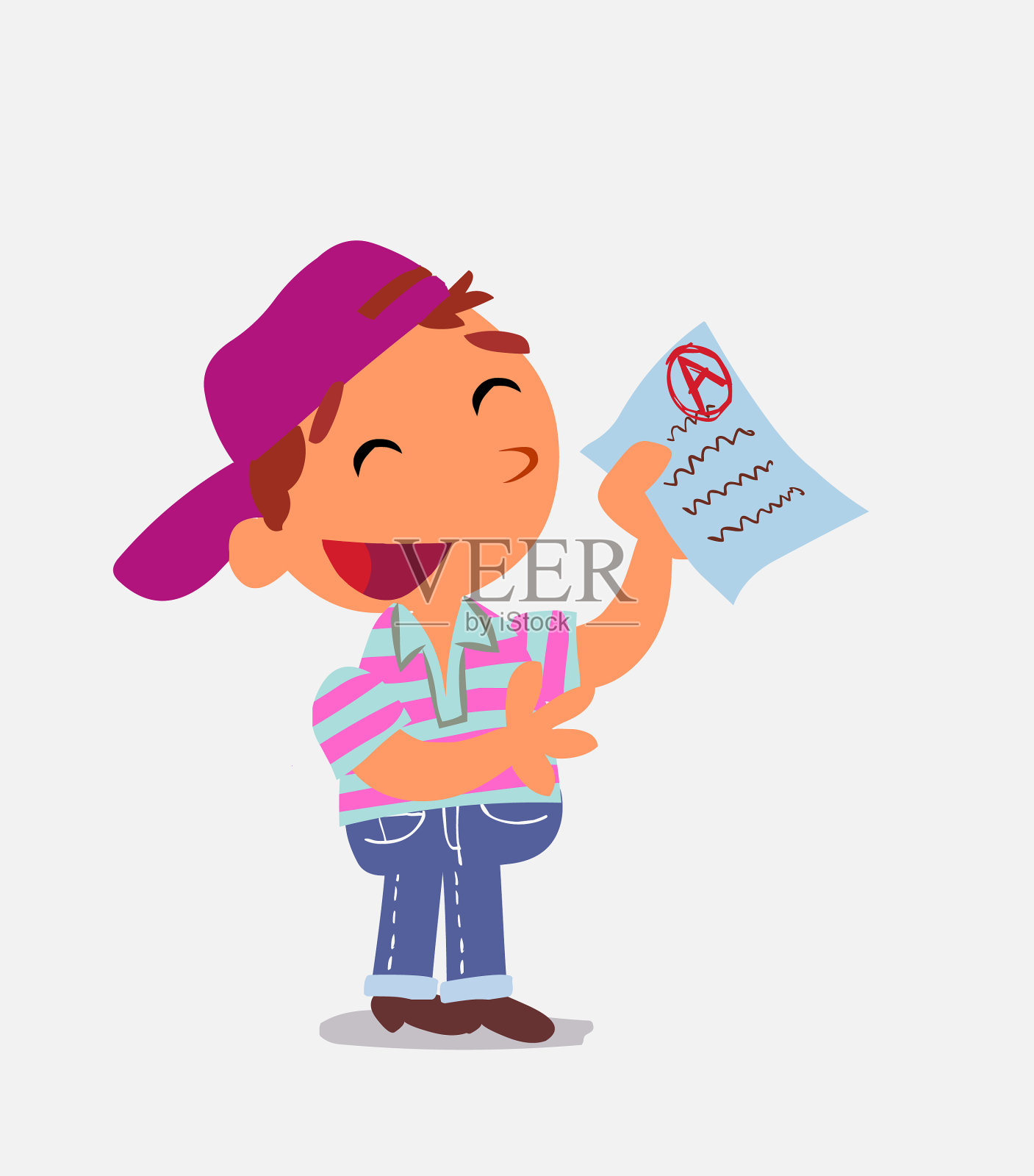 快乐的卡通人物小男孩穿牛仔裤插画图片素材