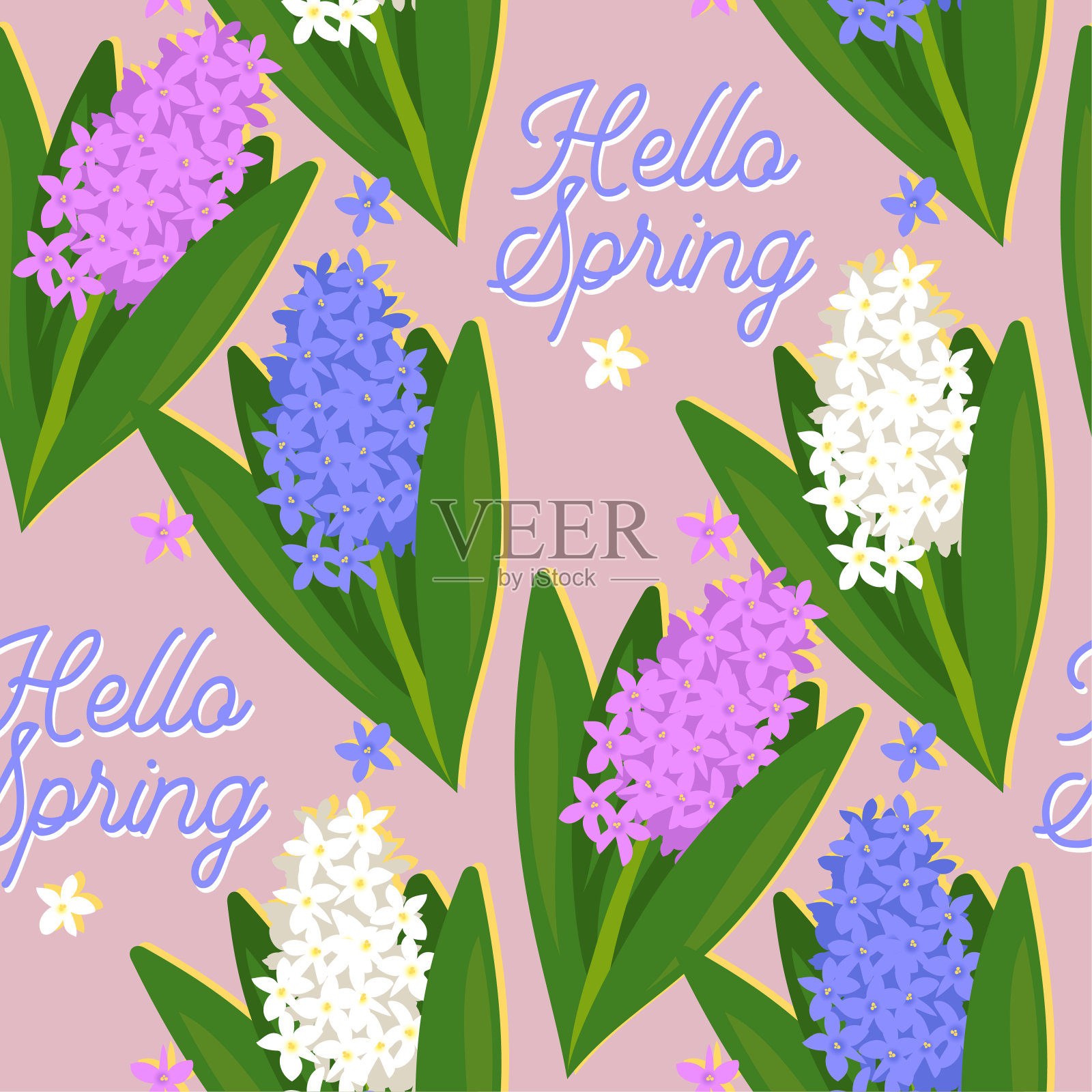 无缝模式与风信子花插画图片素材