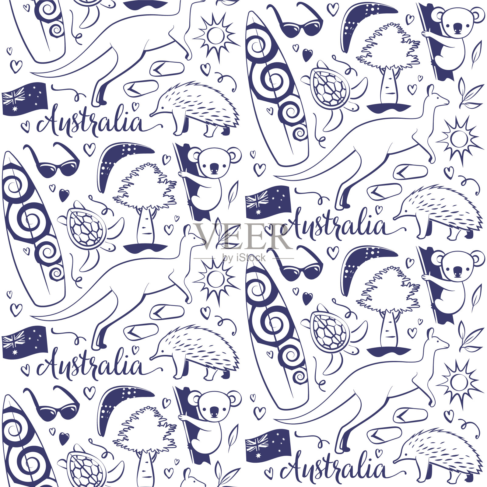 单色无缝图案与澳大利亚的符号插画图片素材