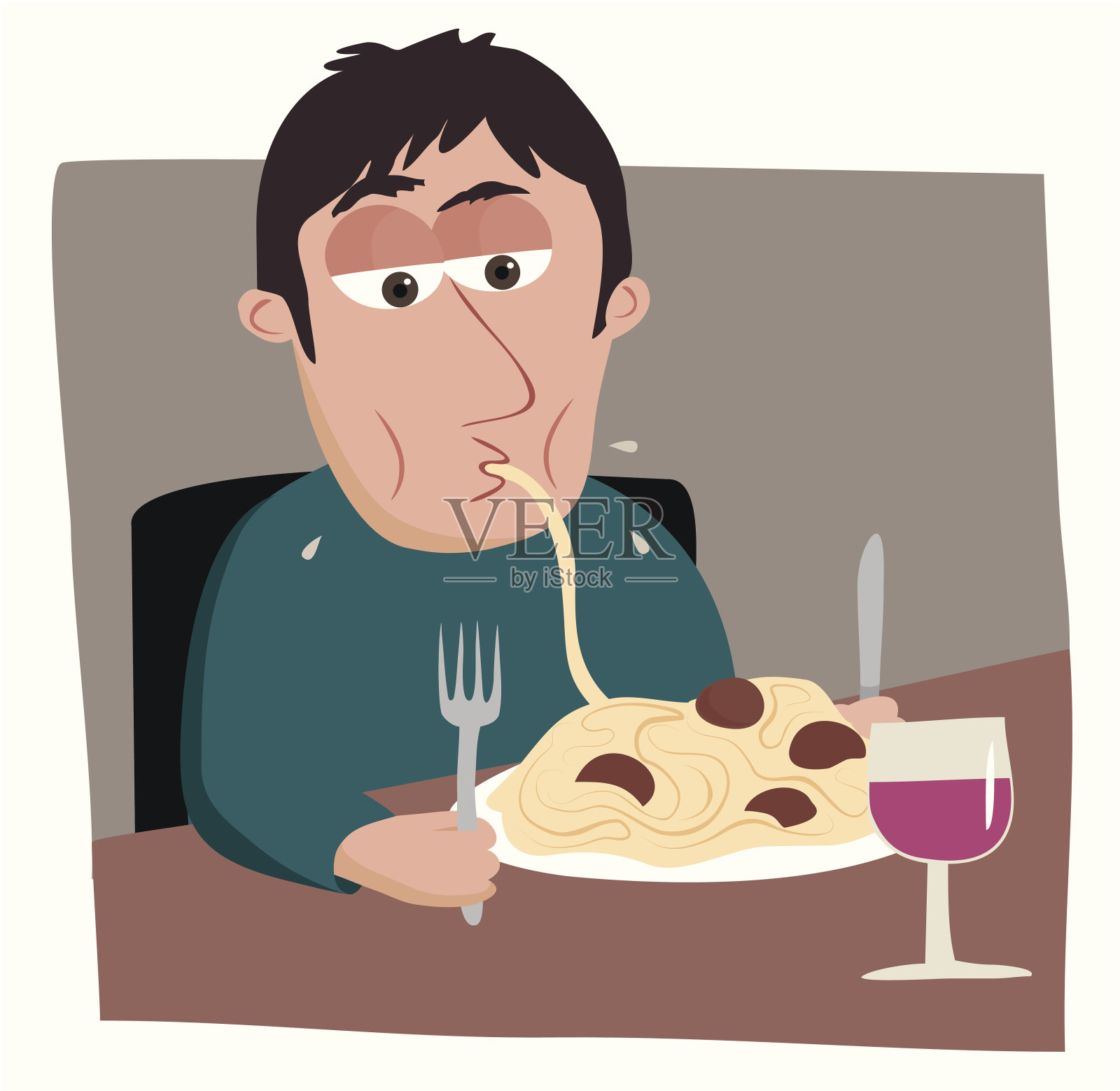 吃意大利面条插画图片素材