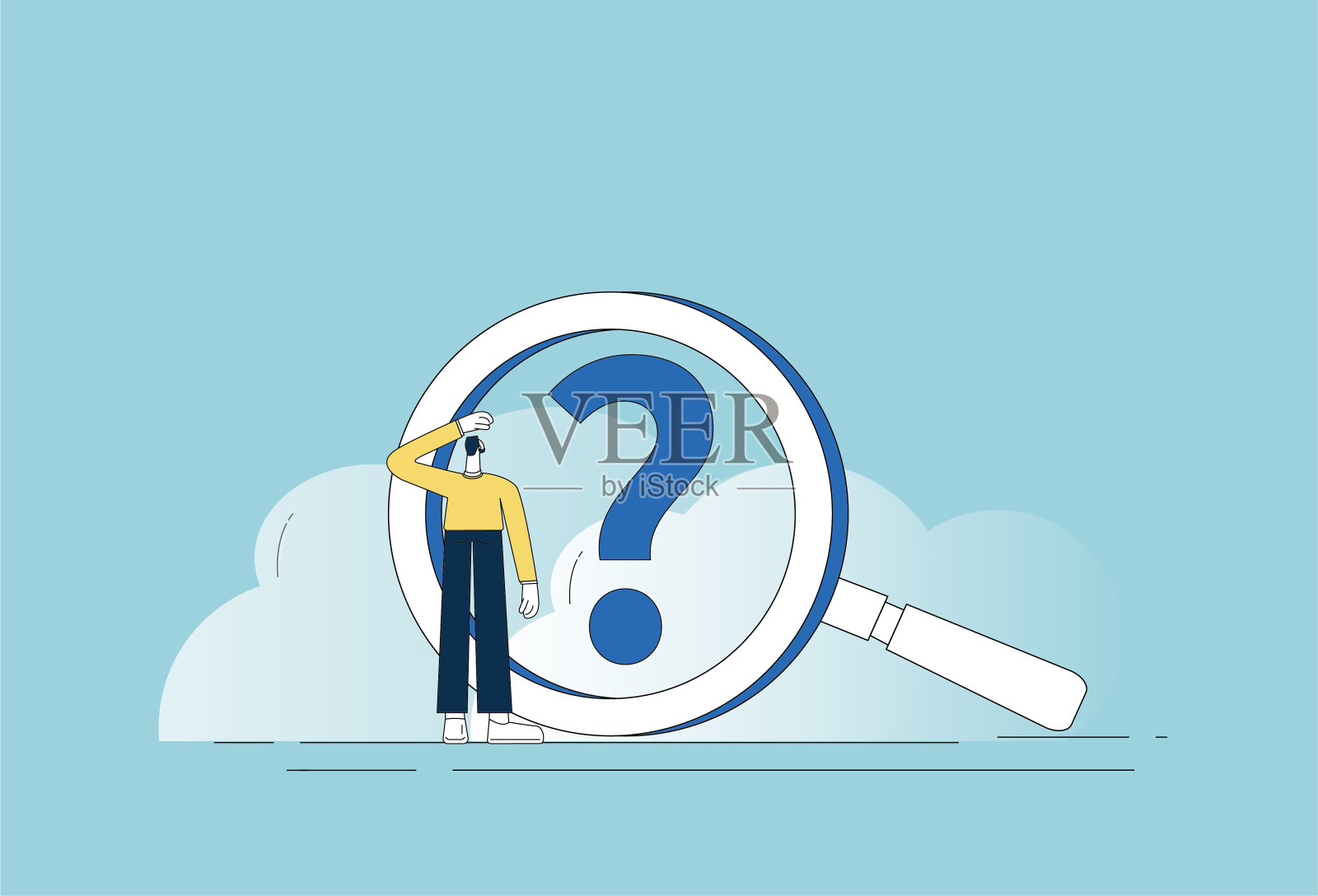 商人用放大镜寻找问题。插画图片素材