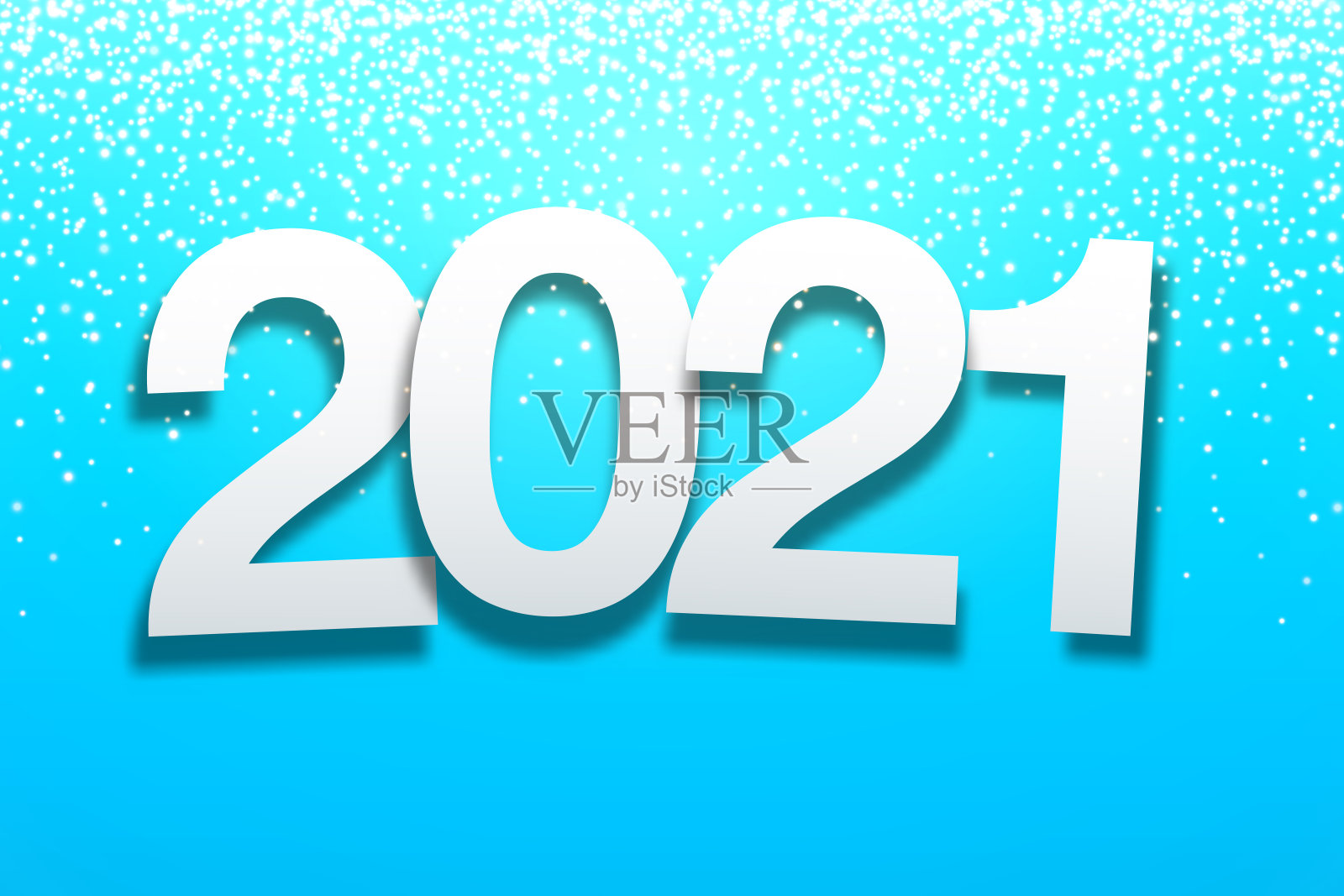 2021 -纸字体与金色闪光的蓝色背景插画图片素材