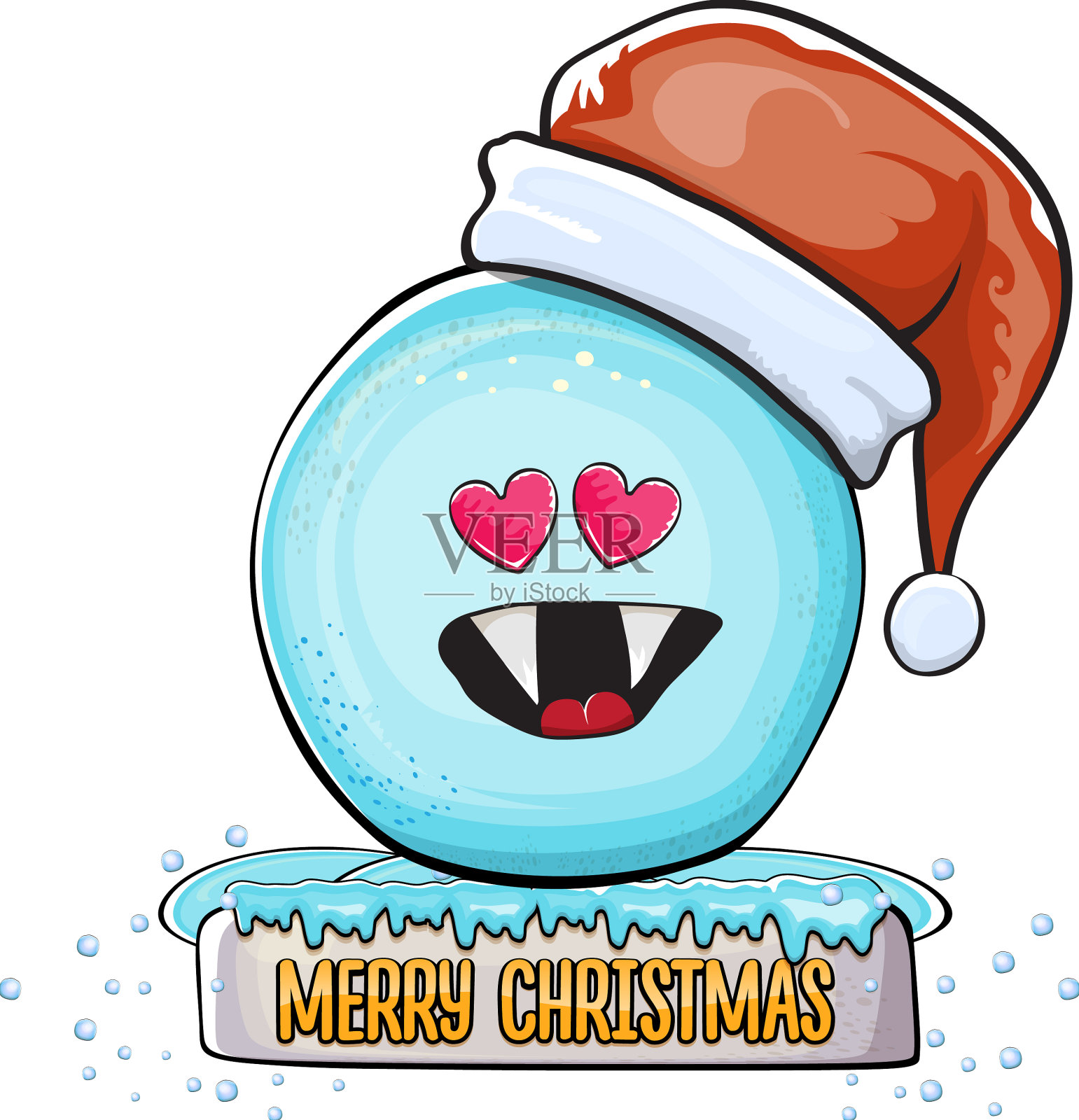 卡通雪球人物和红色圣诞老人插画图片素材