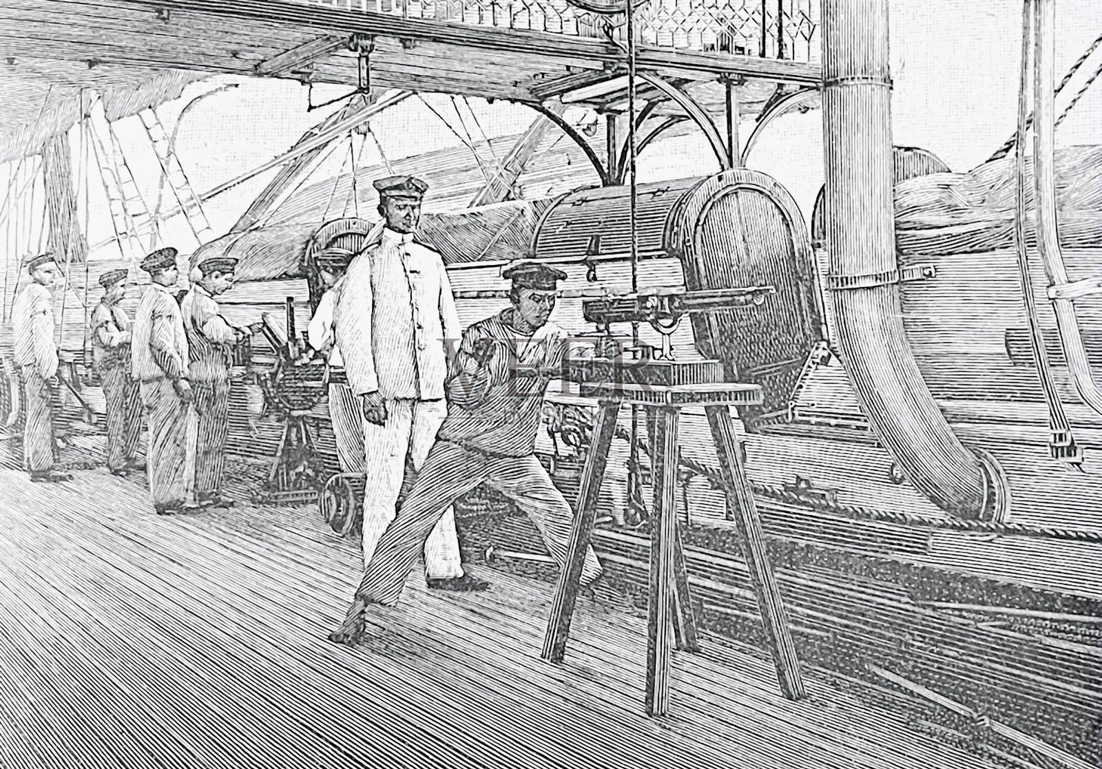 海军,在训练船上进行射击练习插画图片素材