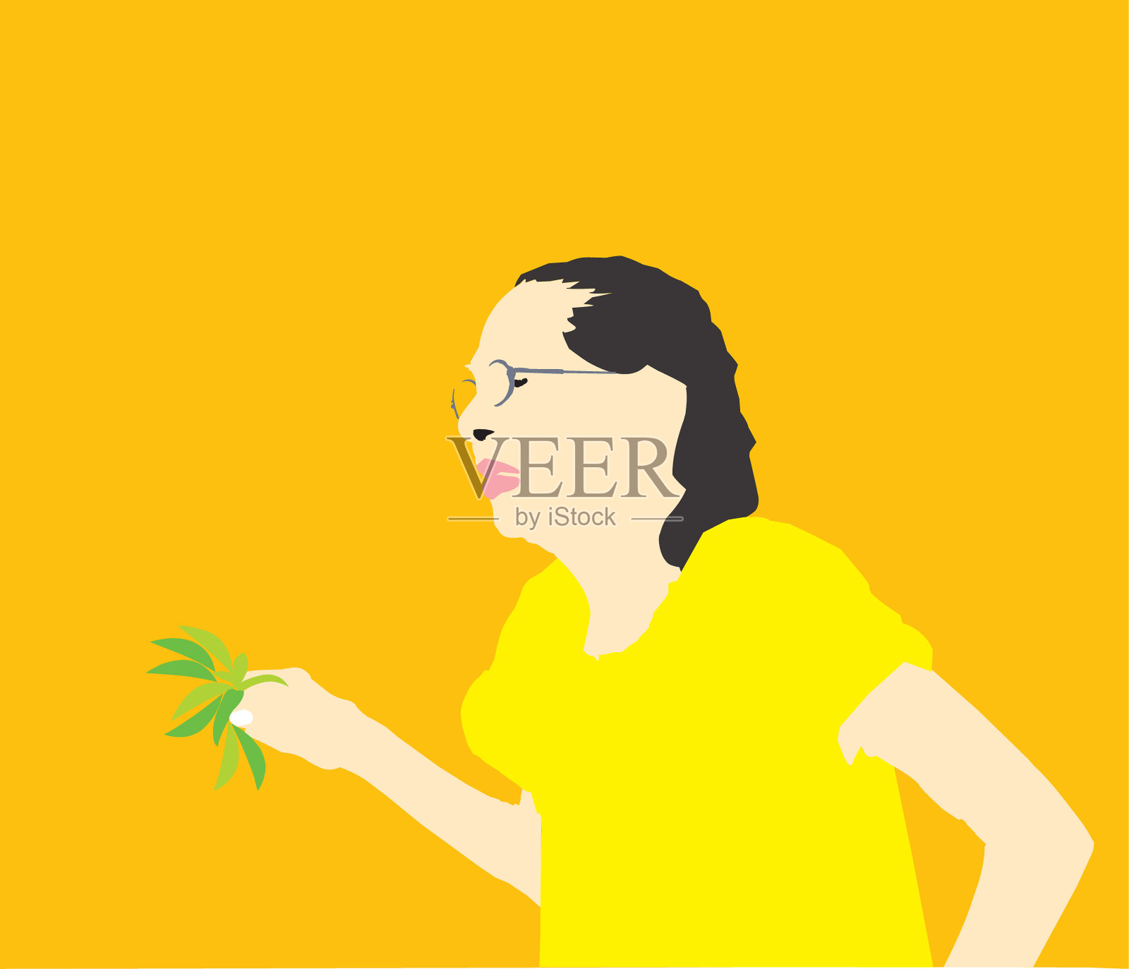 一位老妇人,插画图片素材