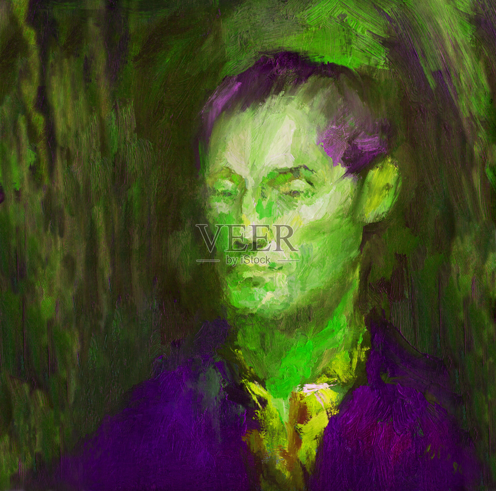 插画油画肖像灰色头发的人在一个黑暗的晚上的背景衬衫插画图片素材