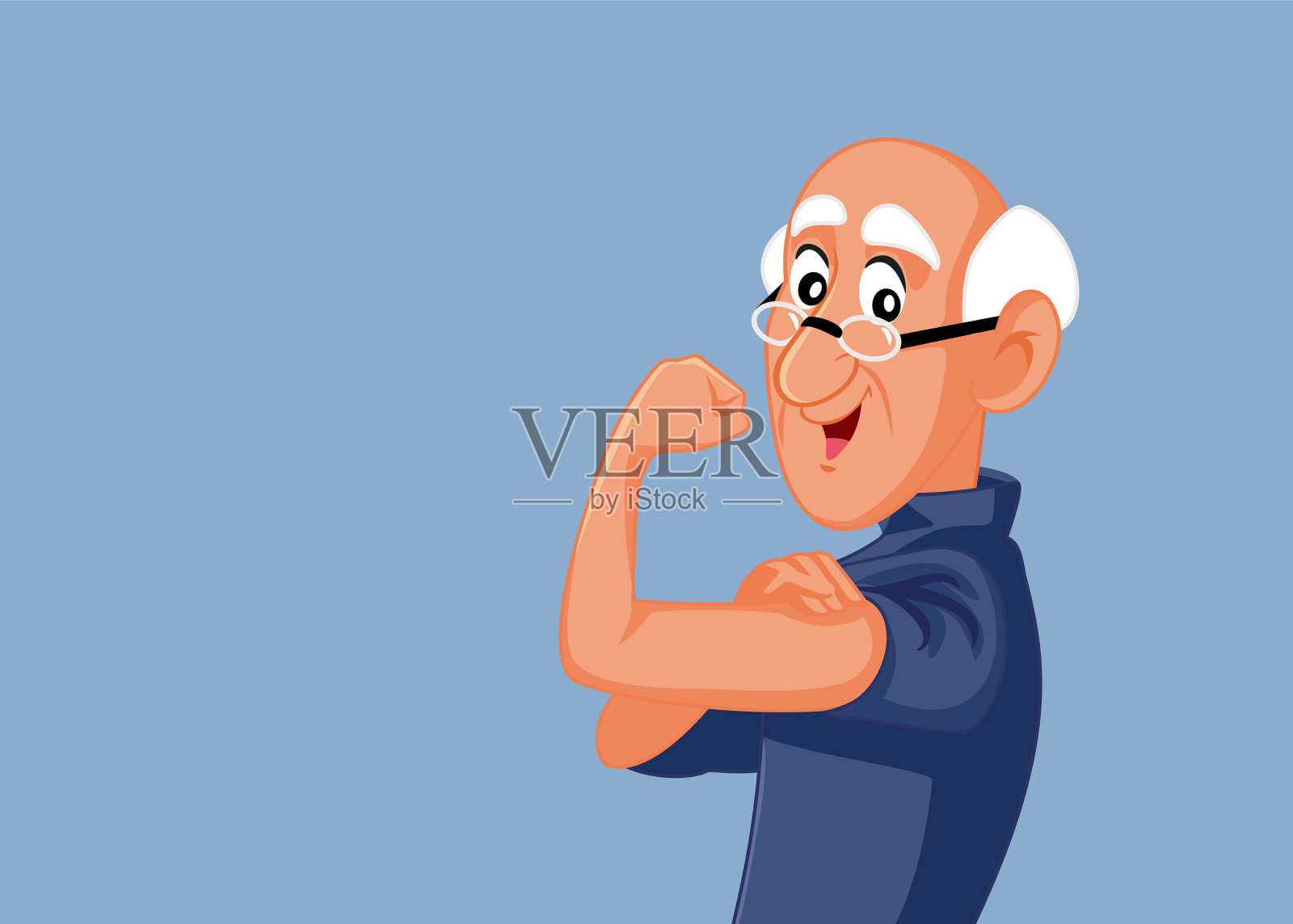 强壮健康的老年男子,展示肌肉插画图片素材