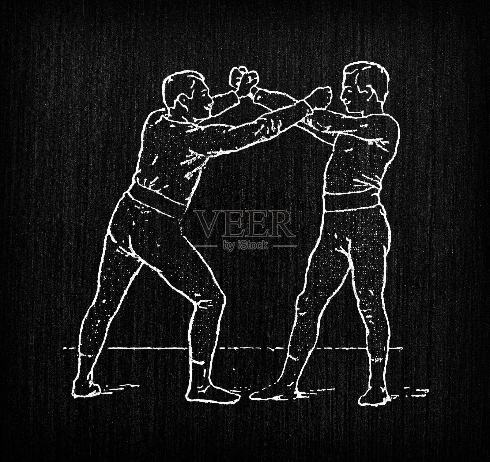 古董古老的法国雕刻插图:摔跤/拳击插画图片素材