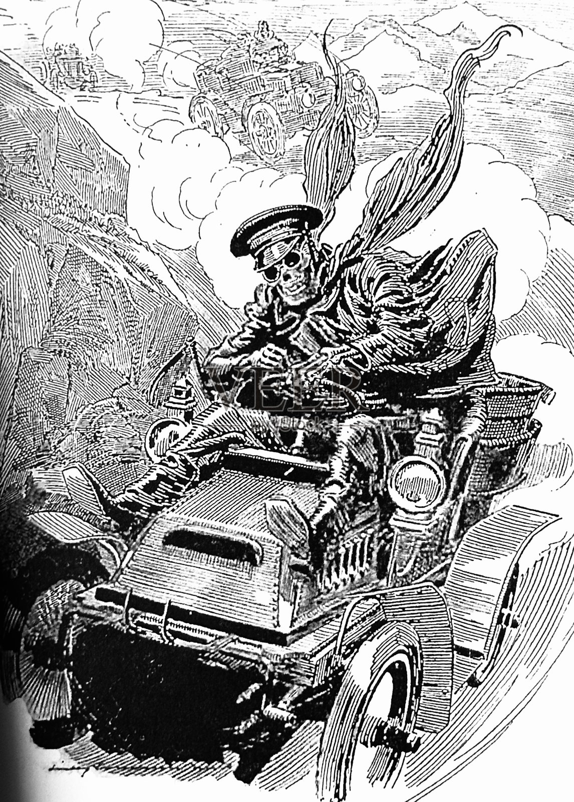 死神开着汽车插画图片素材