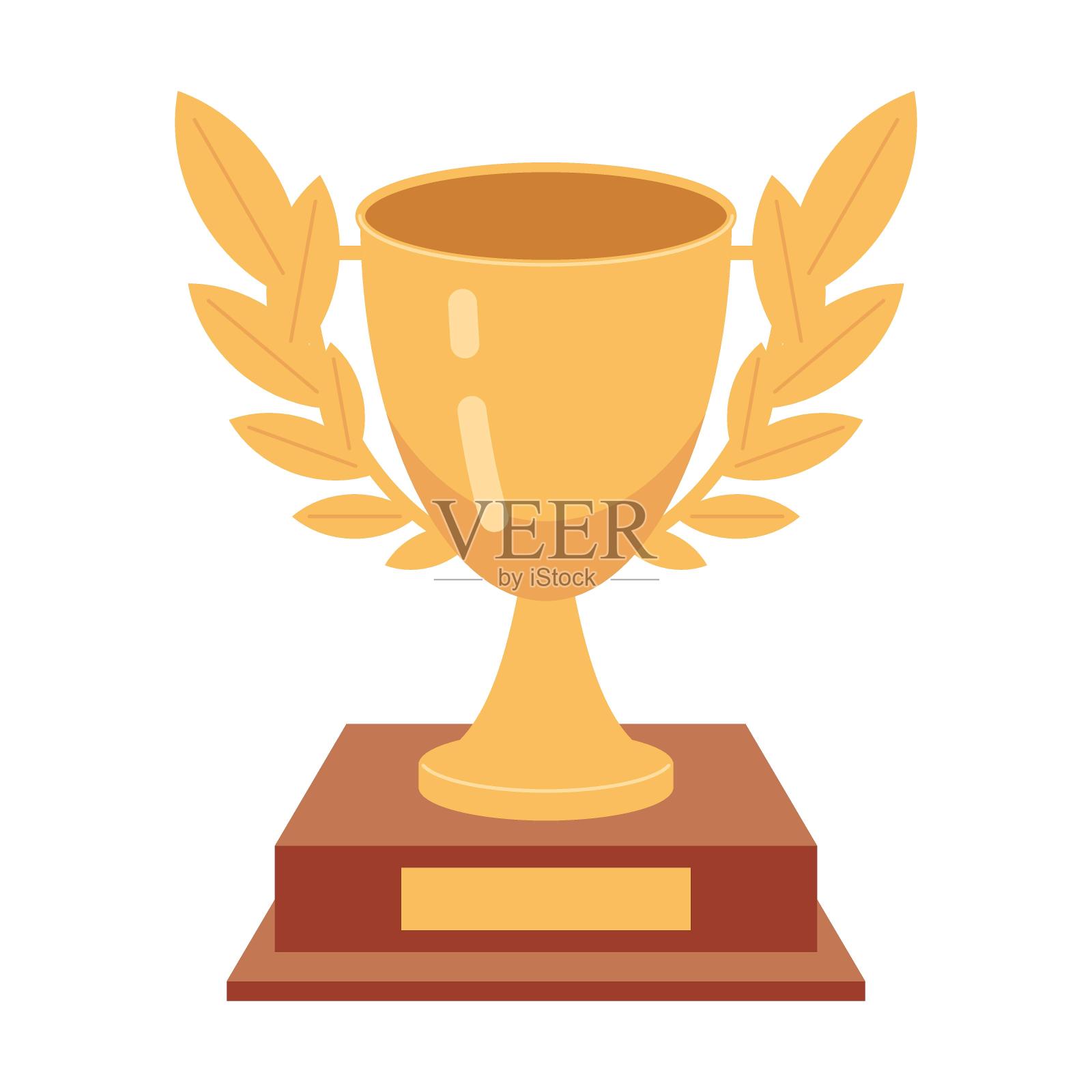 获胜者的金杯用月桂树枝装饰。为冠军的胜利的奖励的矢量插图插画图片素材