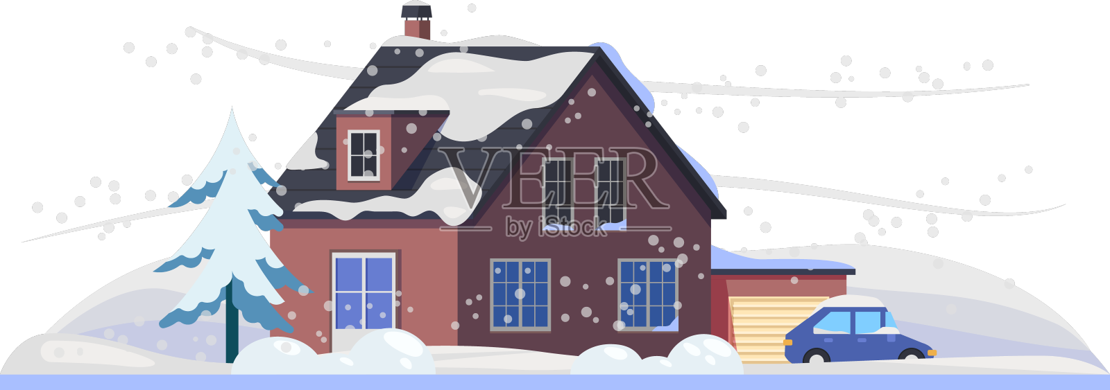 雪和房子在冬天下雪的寒冷天气设计元素图片