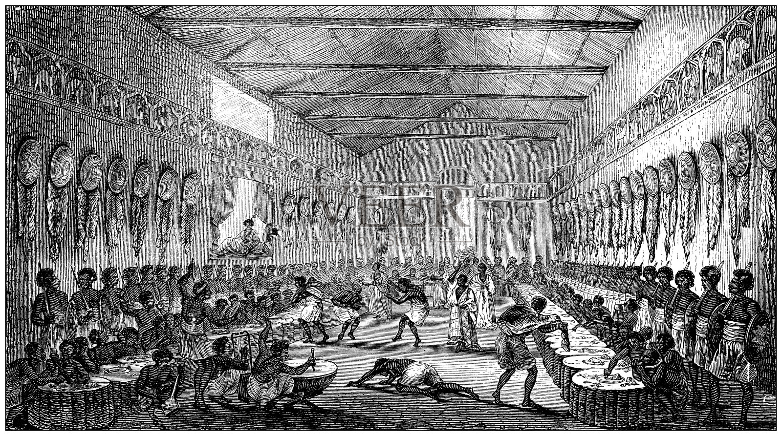 古董插图,民族志和土著文化:非洲,安科伯(埃塞俄比亚),国王宫殿插画图片素材