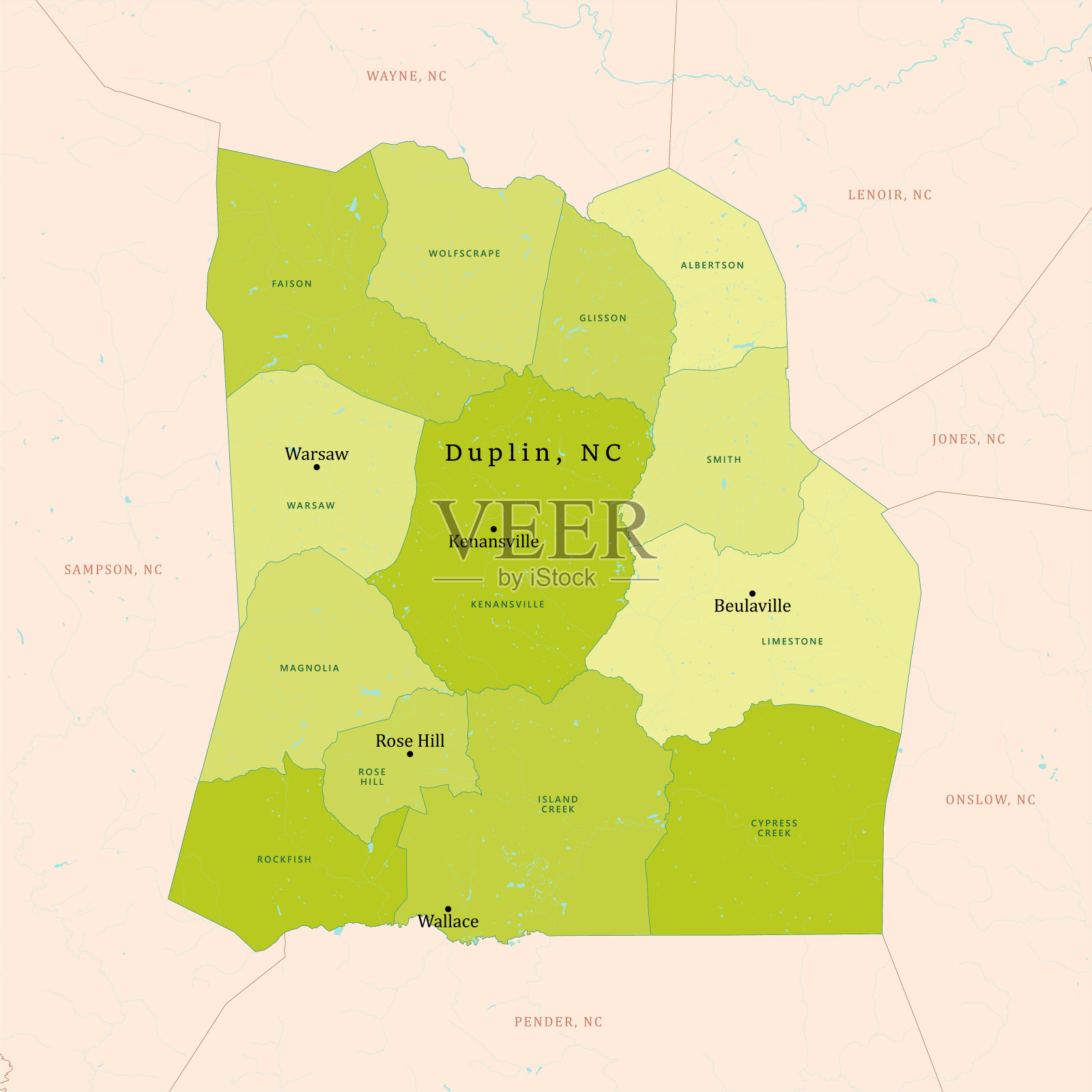 NC杜普林县矢量图,绿色插画图片素材