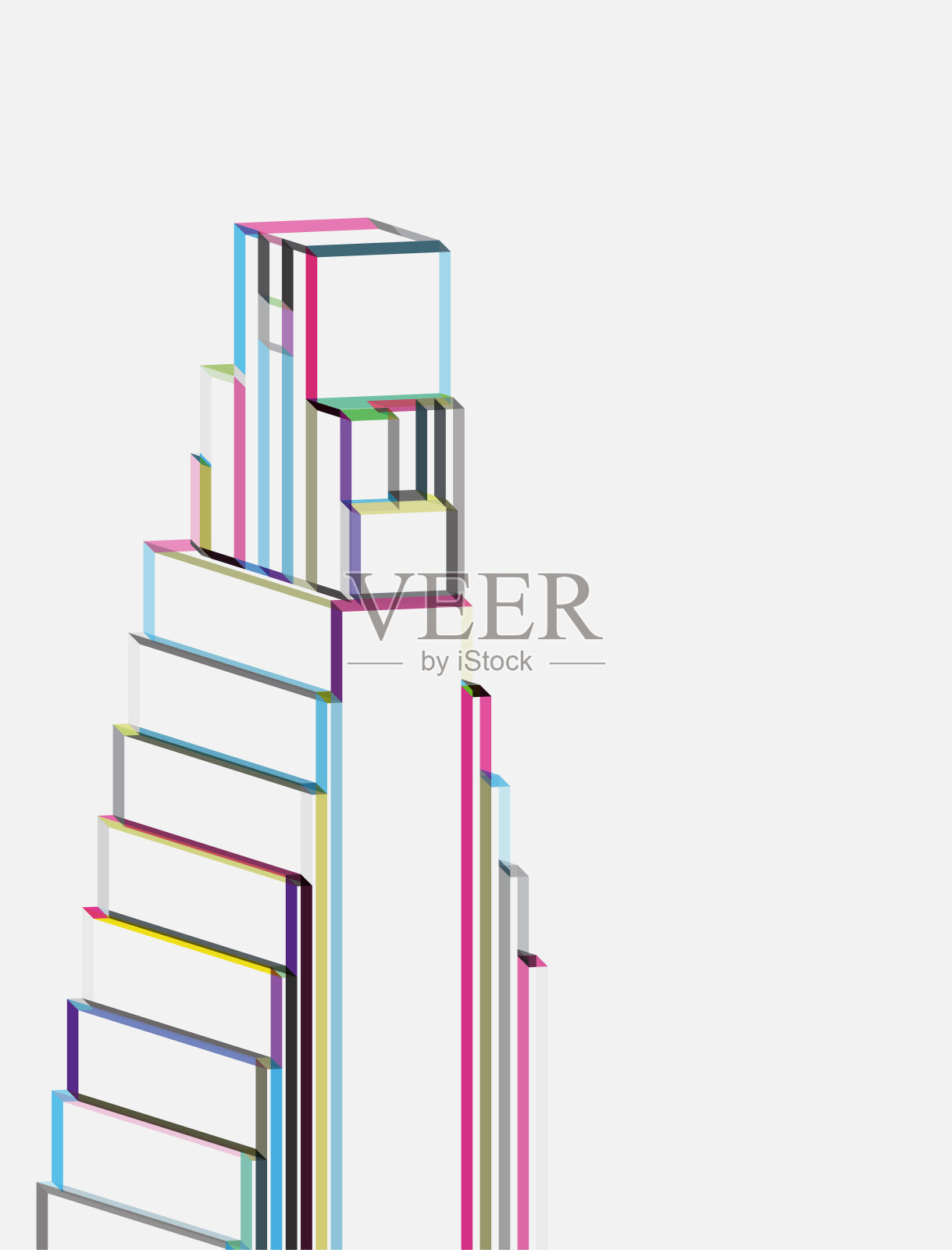 抽象色彩等距透视图风格建筑线条结构图案背景插画图片素材