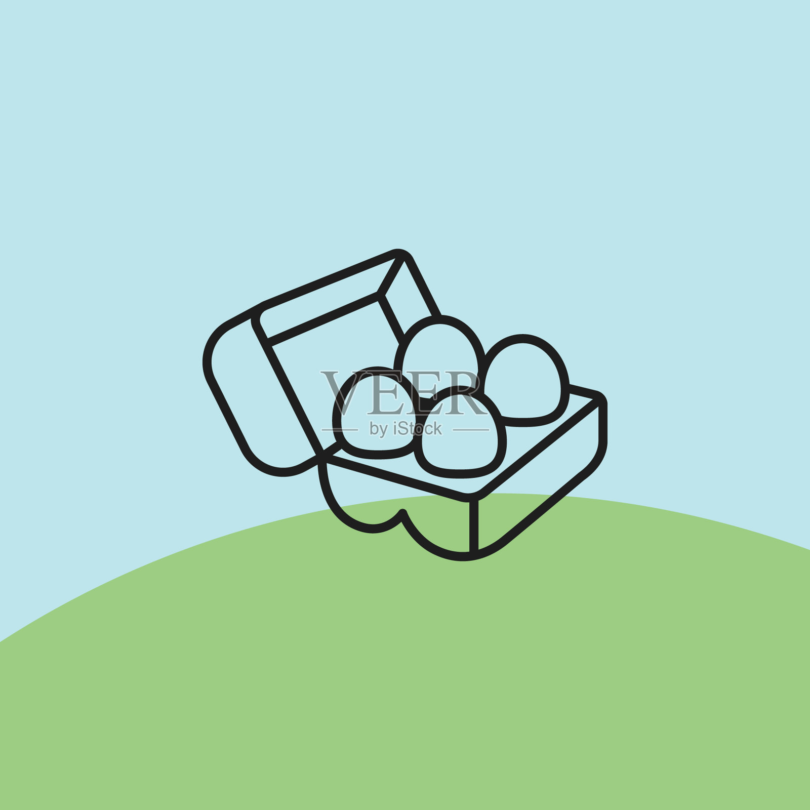 鸡蛋在纸箱包装线图标插画图片素材