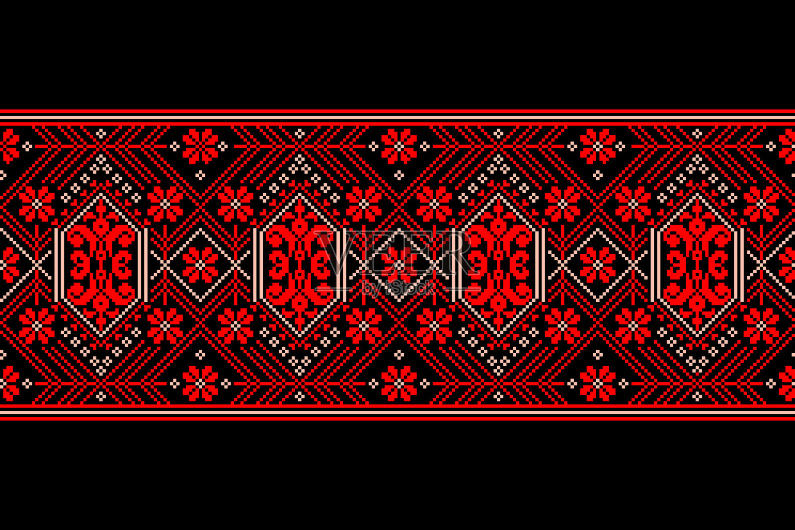 矢量插图的乌克兰民间无缝图案装饰。少数民族饰品。边界元素。传统的乌克兰、白俄罗斯民间艺术编织刺绣图案——Vyshyvanka插画图片素材