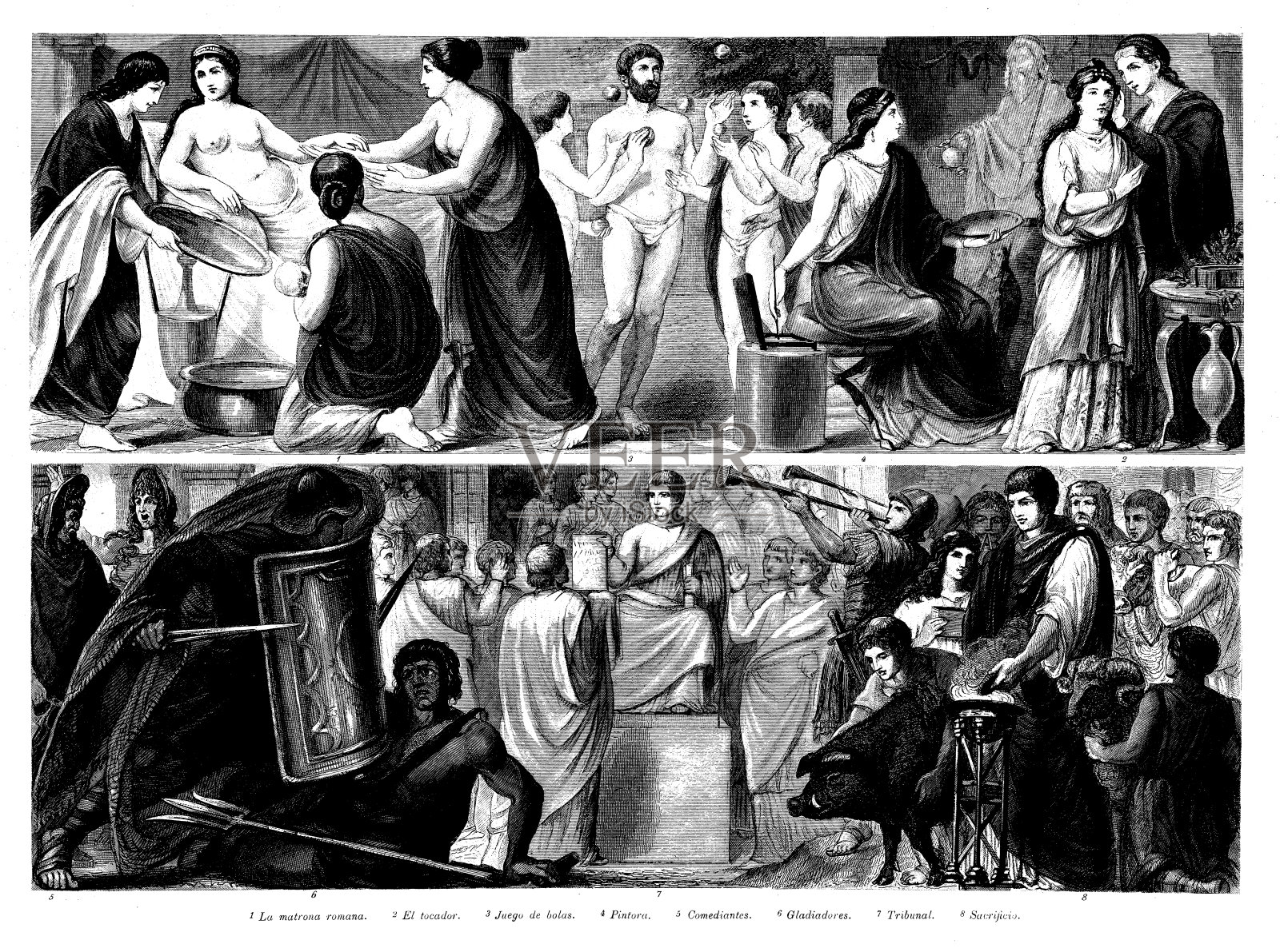 古董雕刻收藏,文明:罗马人插画图片素材